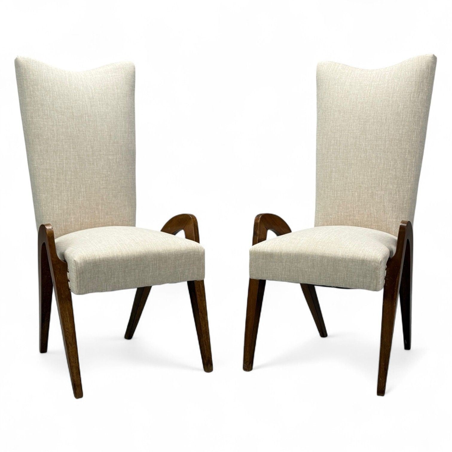 Malatesta & Masson, Beige Fabric, Wood, Occasional Chairs, Italy, 1950s