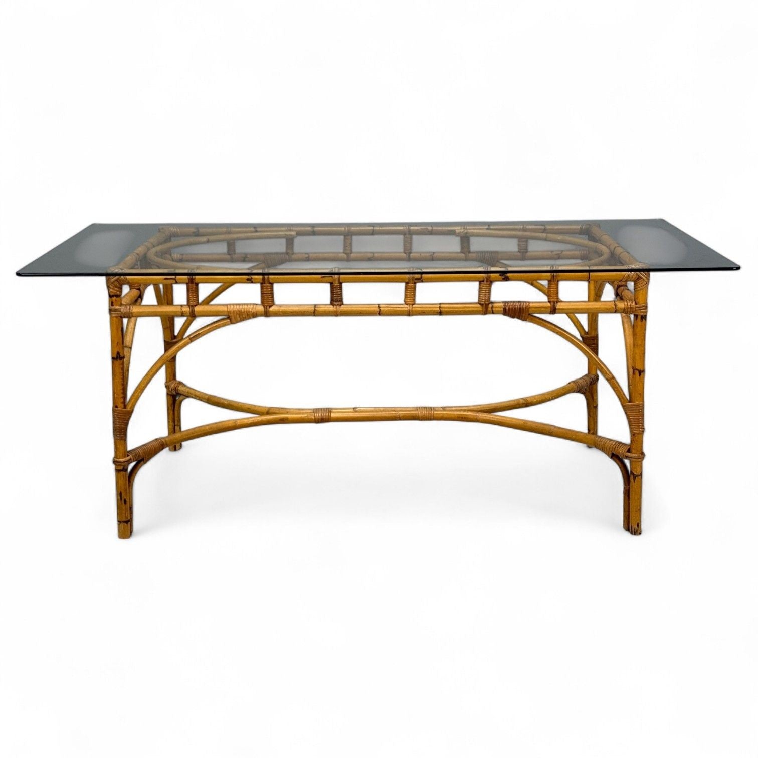 Dal Vera, Italian Modern, Bamboo, Cane, Glass, Dining Table, Italy, 1950s