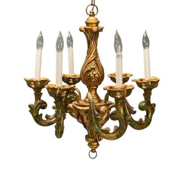 Rococo, Baroque, Italian Six Light Chandelier, Parcel Paint, Gilt, Italy, 1970s