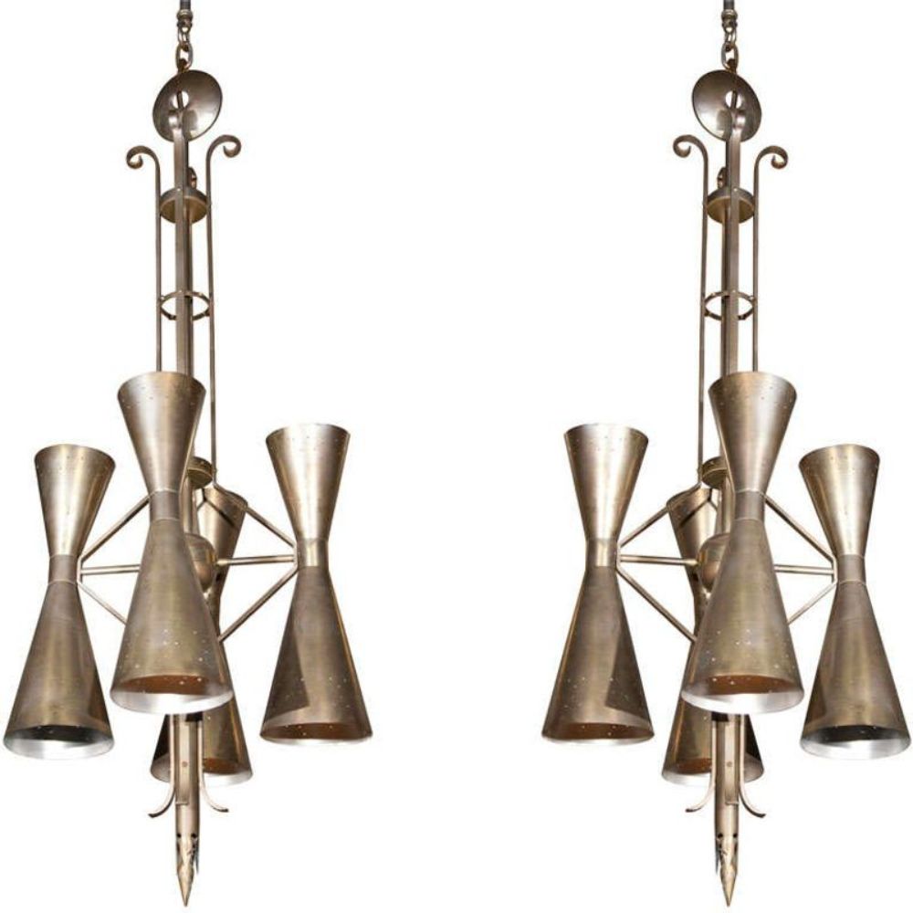 Pair of Art Deco Style Metal Fixtures One Chrome One Brass