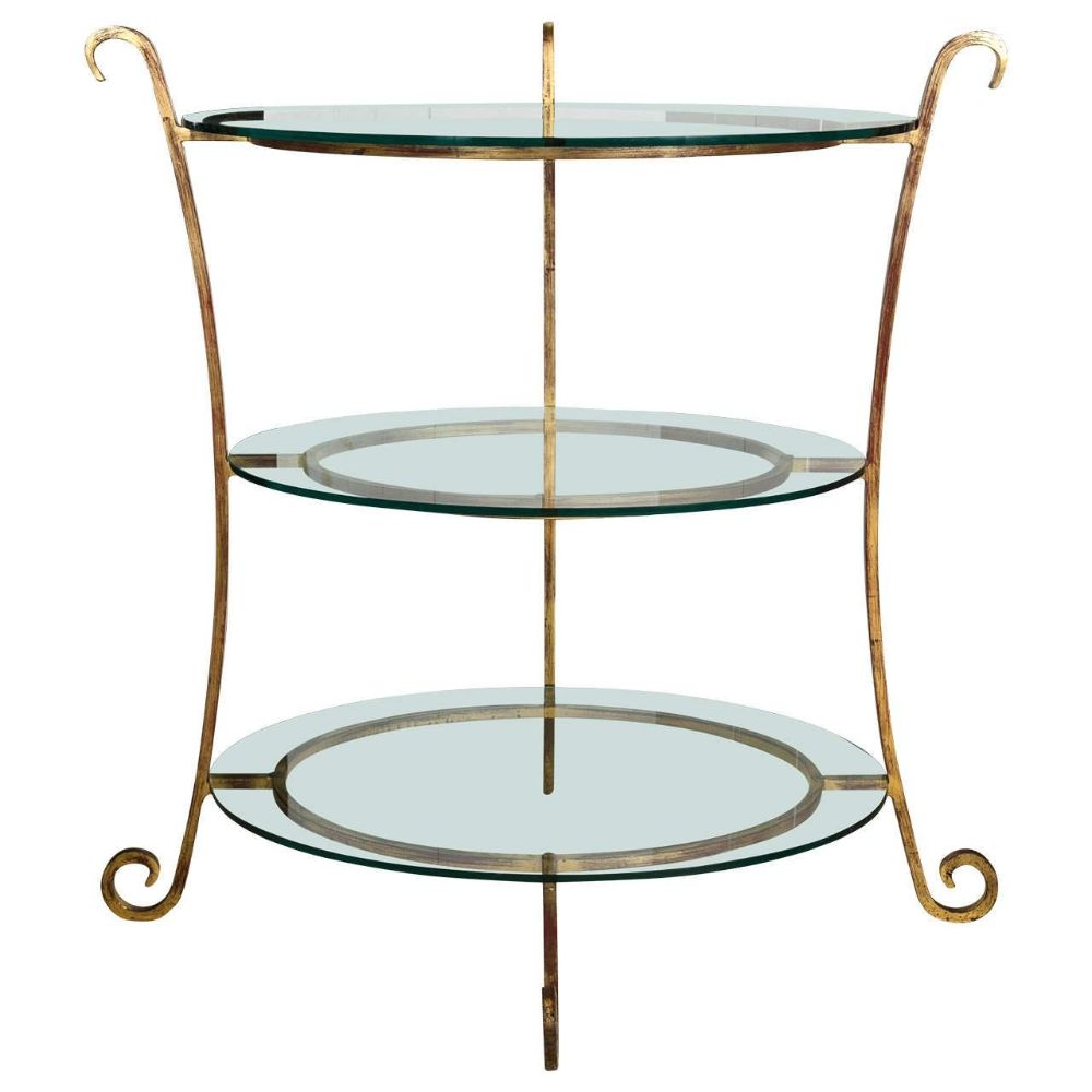 Three-Tier Tall Wide Glass and Gilt Metal Étagère Server Hollywood Regency Style