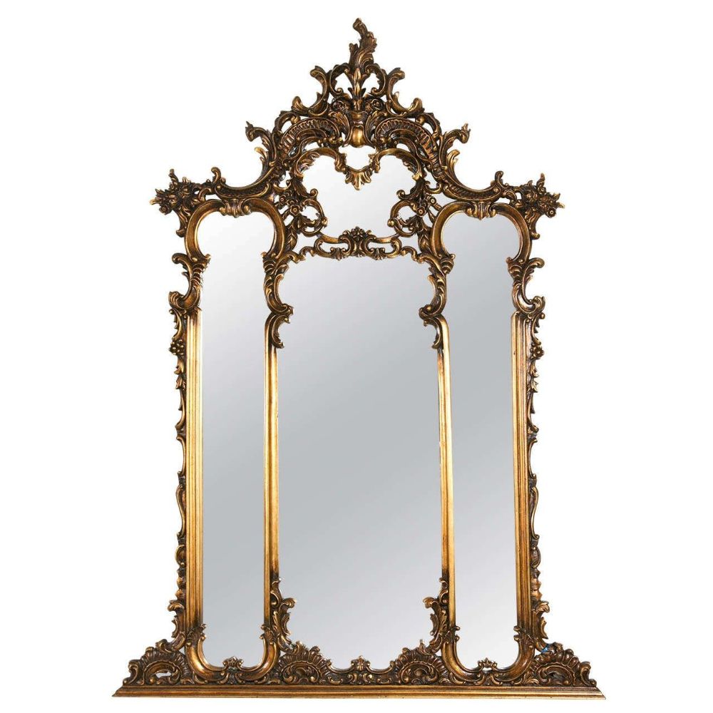 Fine French Carved Four Section Carved Rococo Over the Mantle Or Wall Mirror