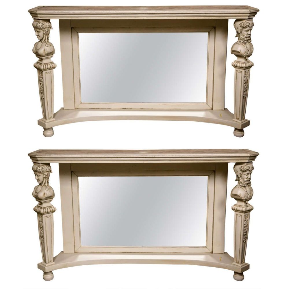 Pair of Marble-Top Painted Pier Console Tables