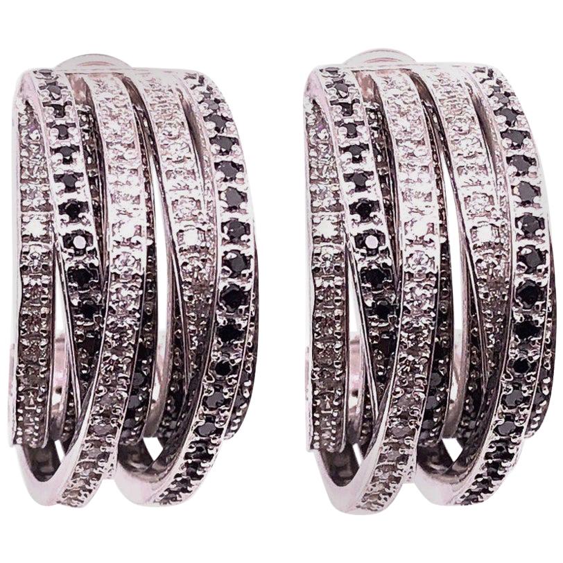 Allegra de Grisogono Style 14 Karat White Gold Eight-Row Mix Tiered White and Colored Enhanced Black Diamond Earrings