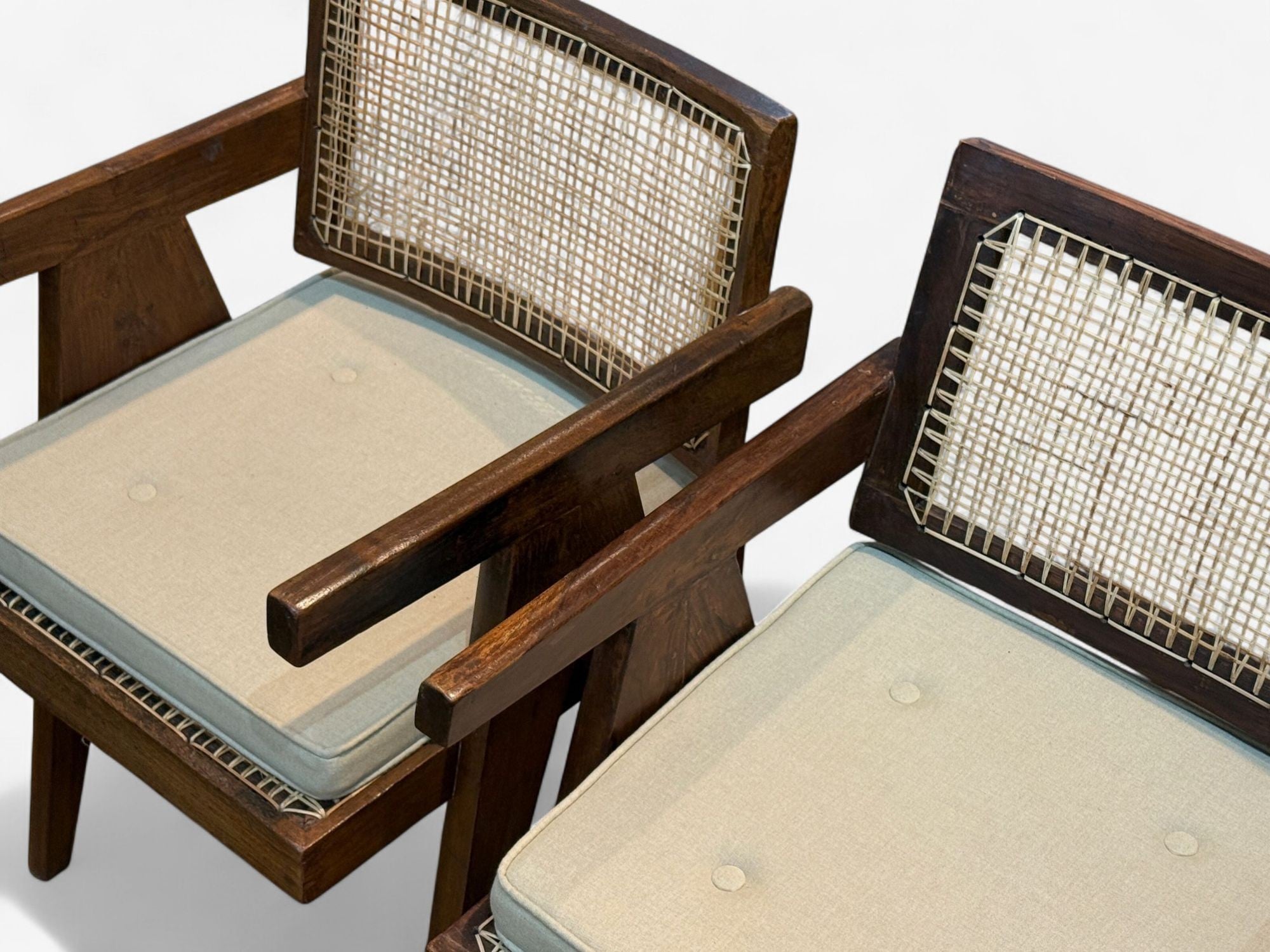 Pierre Jeanneret, Teak, Cane, Four Floating Back Chairs, Chandigarh, 1960s