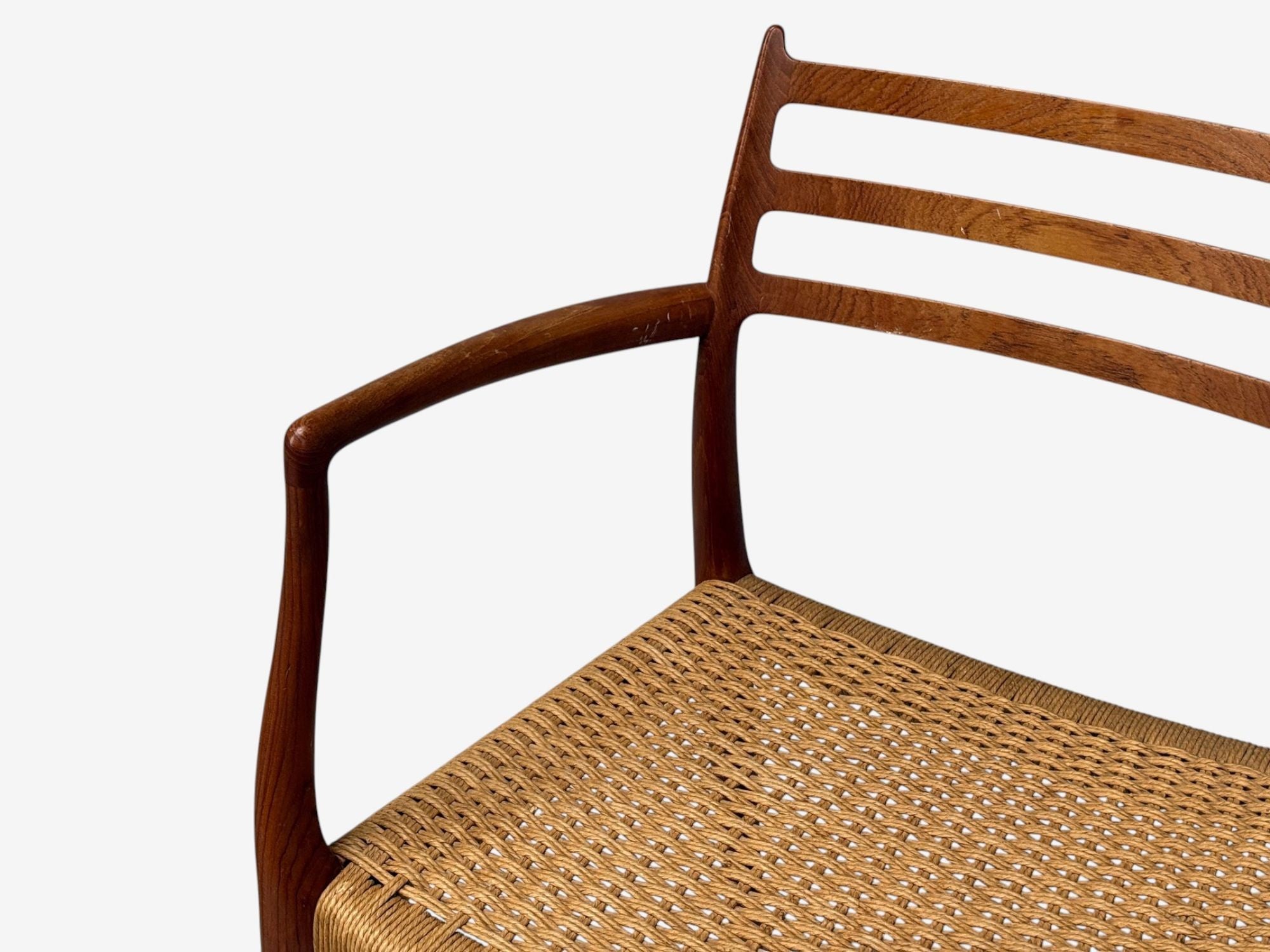 Neils O. Möller, Danish Papercord, Teak, Dining Chairs, Denmark, 1950s