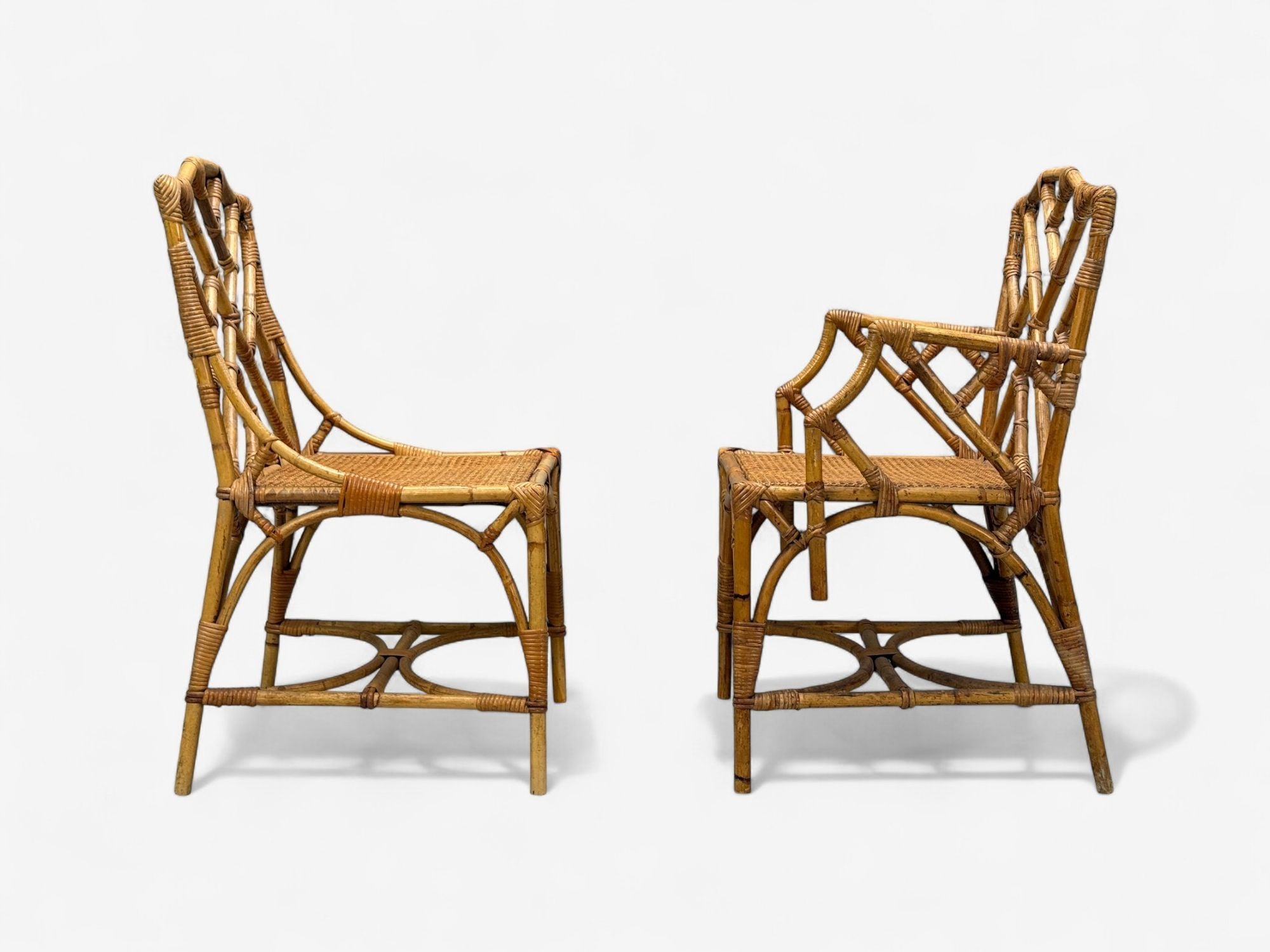 Dal Vera, Italian Modern, Bamboo, Cane, Six Dining Chairs, Italy, 1950s
