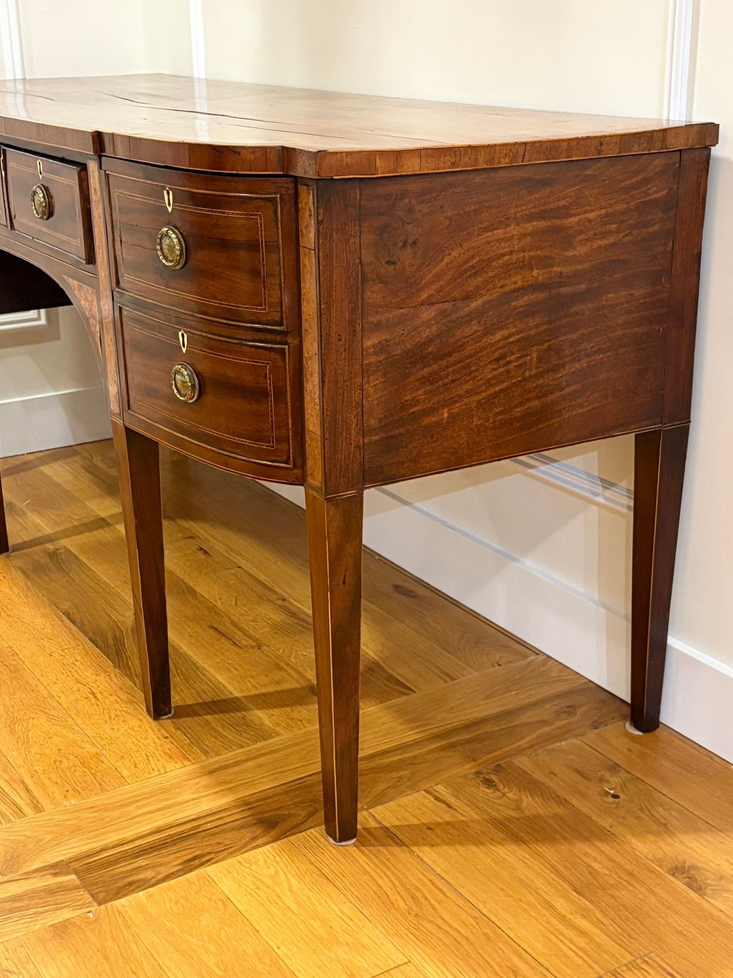 George lll, Mahogany, Inlaid Wood, Satinwood, Brass, Sideboard, England, 18th/19th C.
