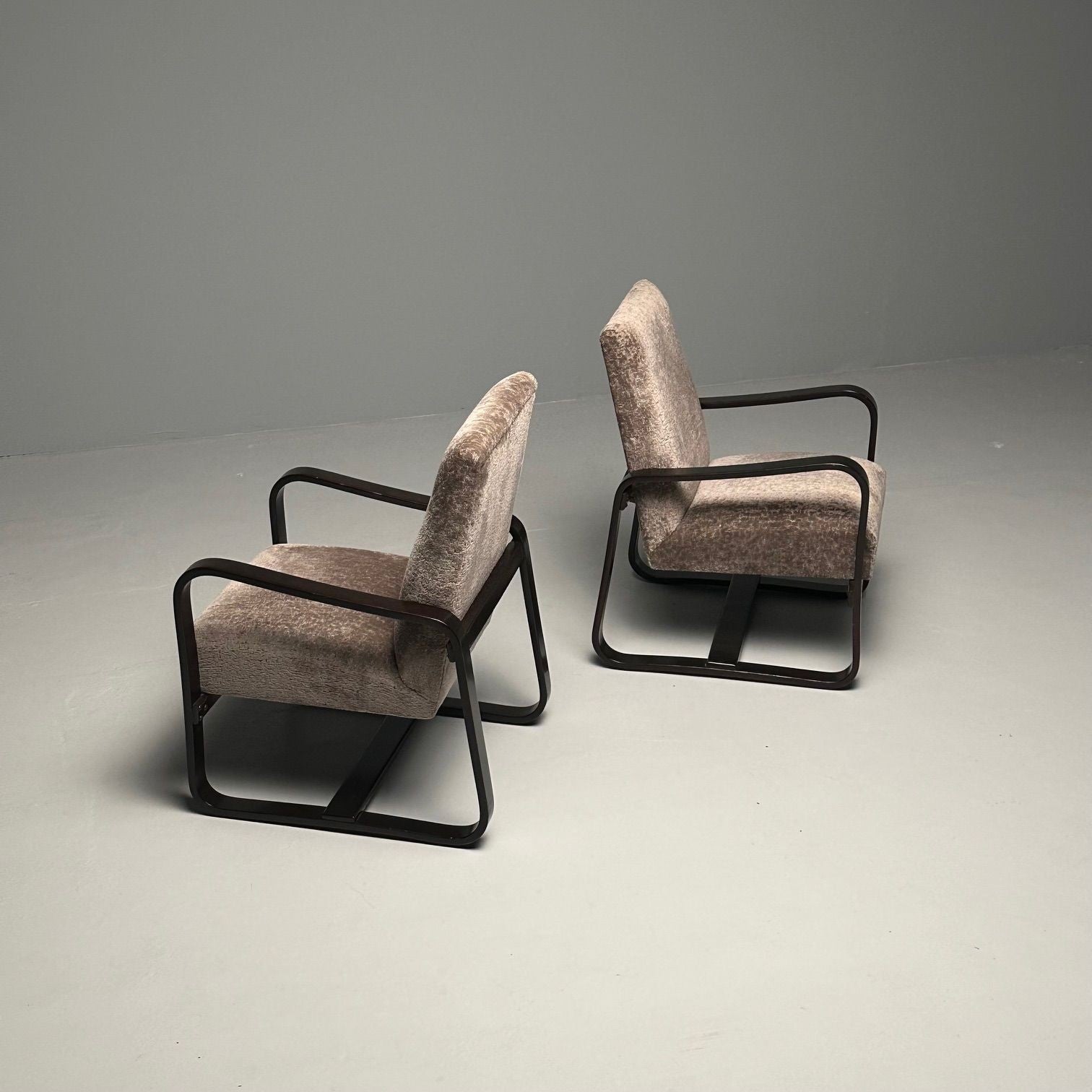 Giuseppi Pagano, Art Deco, Bentwood, Armchairs & Ottomans, Italy, 1940s