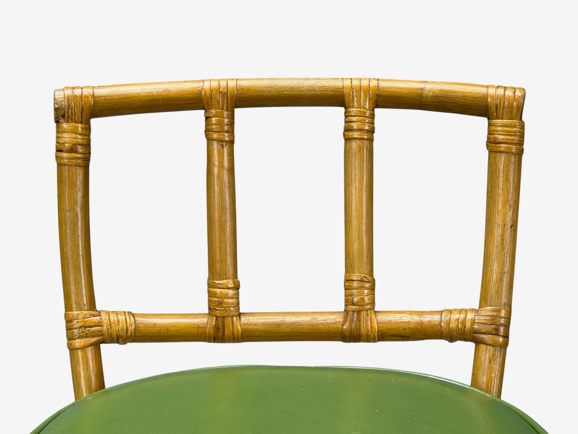 Dutch Modern, Bamboo, Green Leather, Five Barstools, Netherlands, 1970s