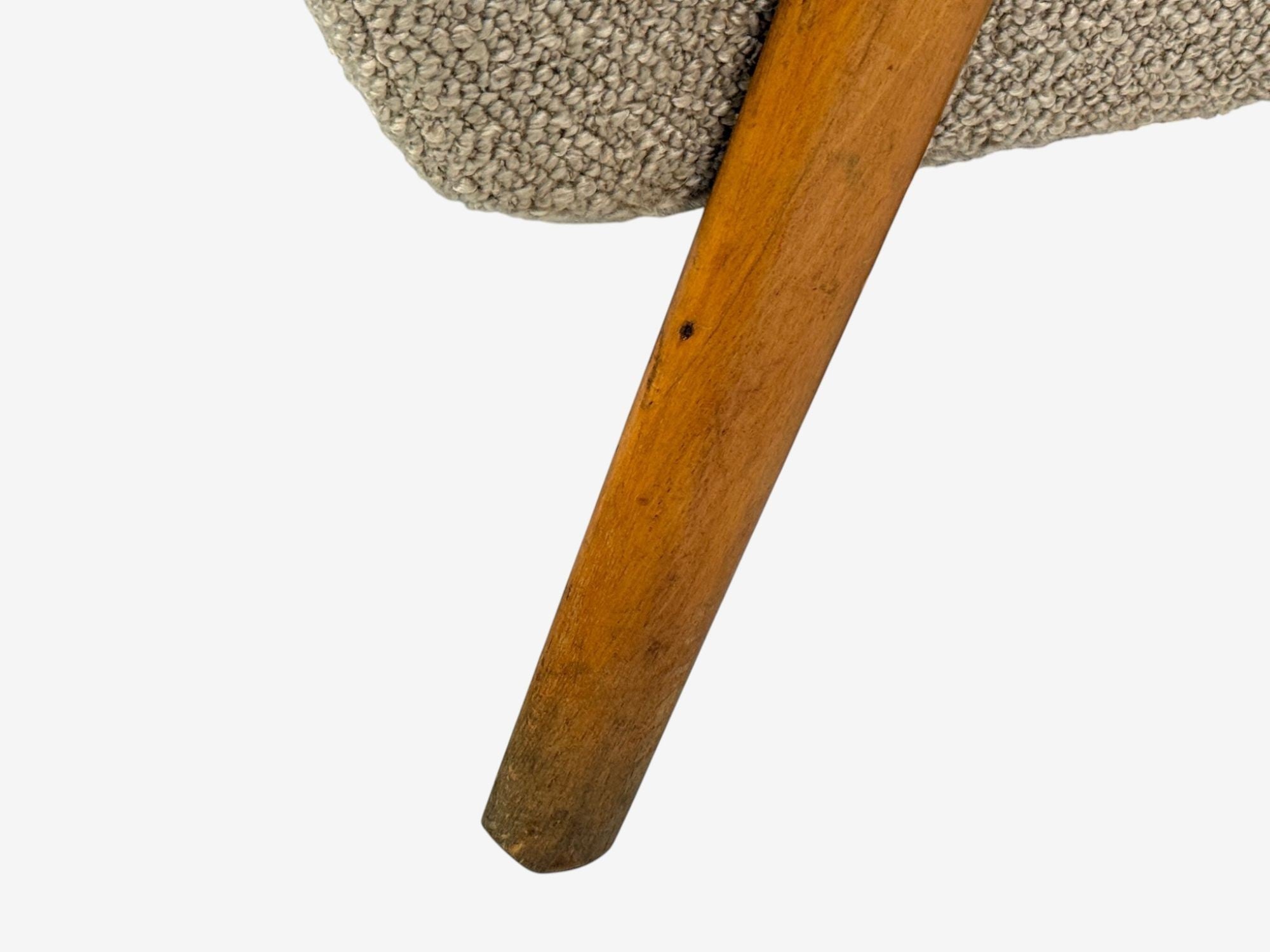 Italian Modern, Beige Boucle, Wood, Sculptural Lounge Chairs, Italy, 1960s