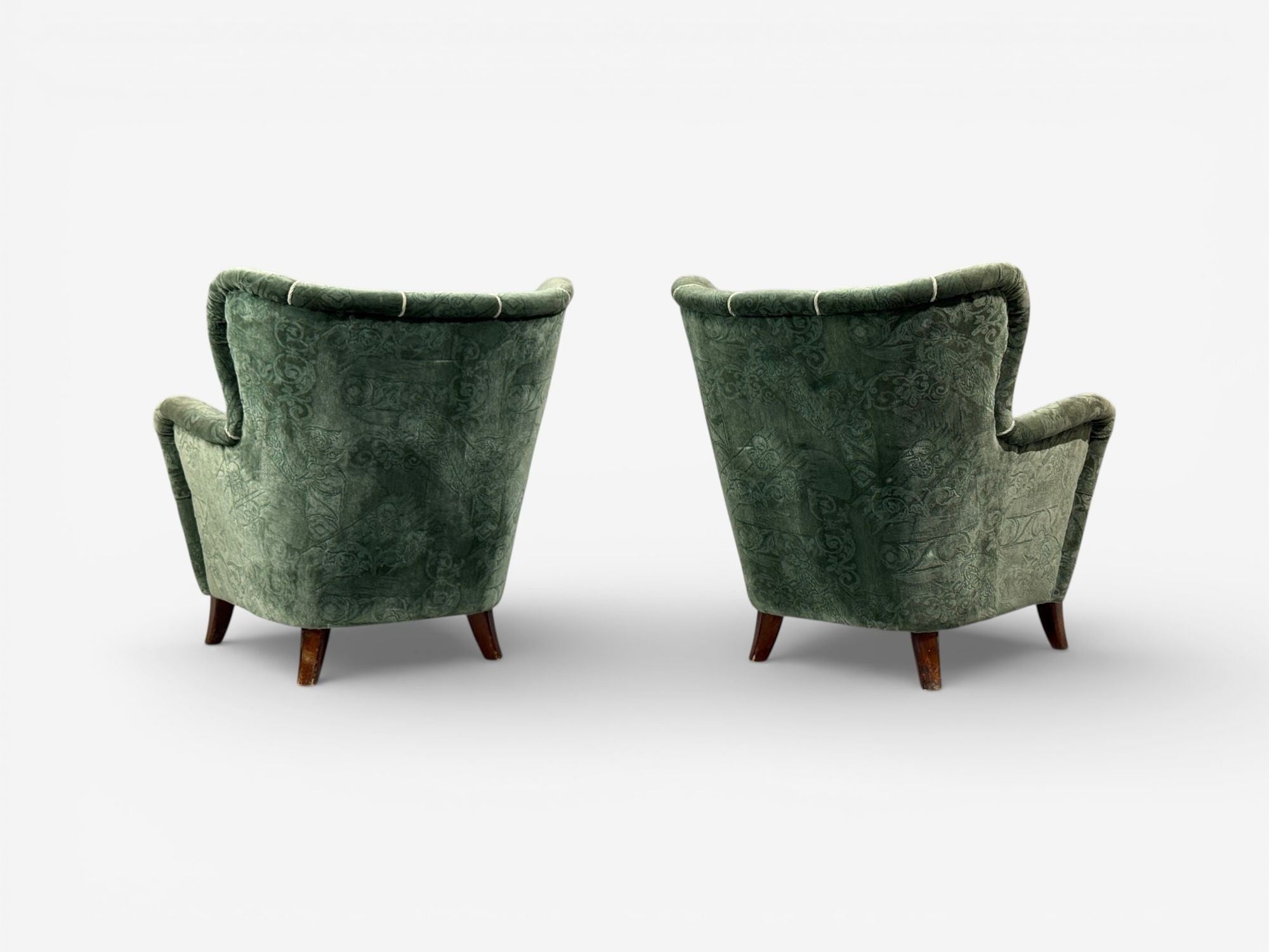 Ilmari Lappalainen, Lounge Chairs, Beech, Green Fabric, Finland, 1950s