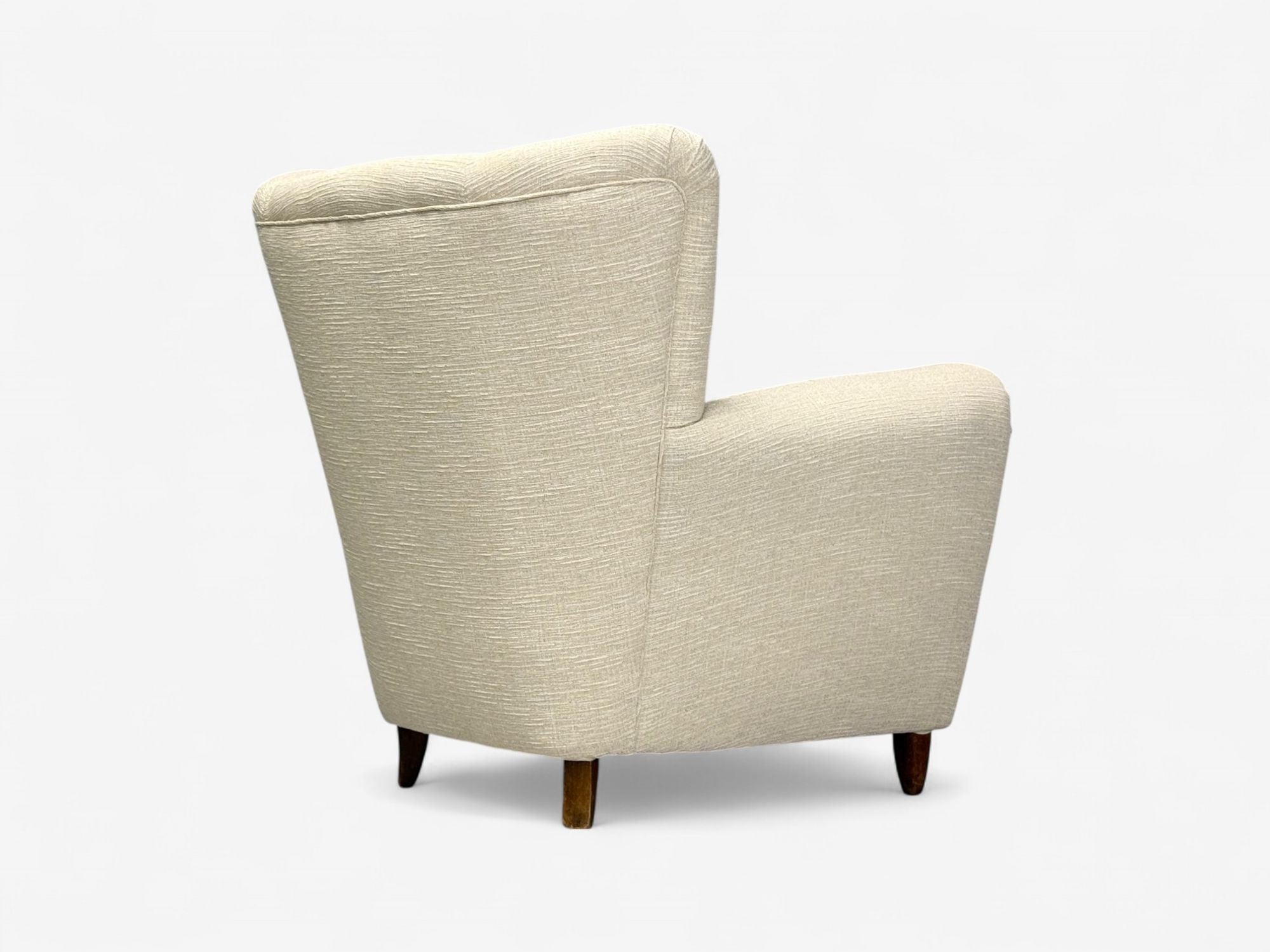 Italian Modern, Stained Wood, Beige Tweed Fabric, Club Chairs, Italy, 1940s