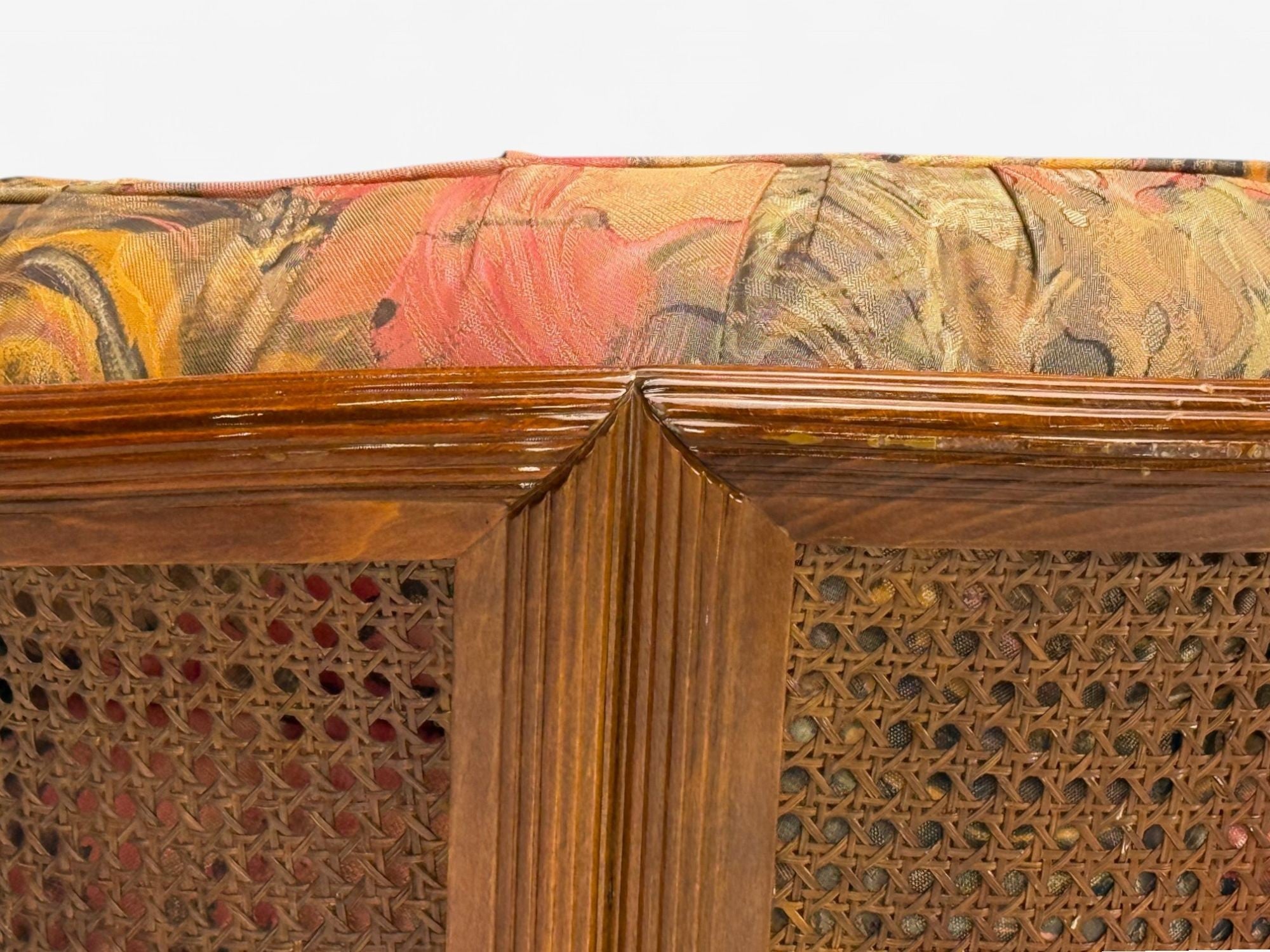 Traditional, Cane, Walnut, Barrel Back Armchair, USA, 1980s