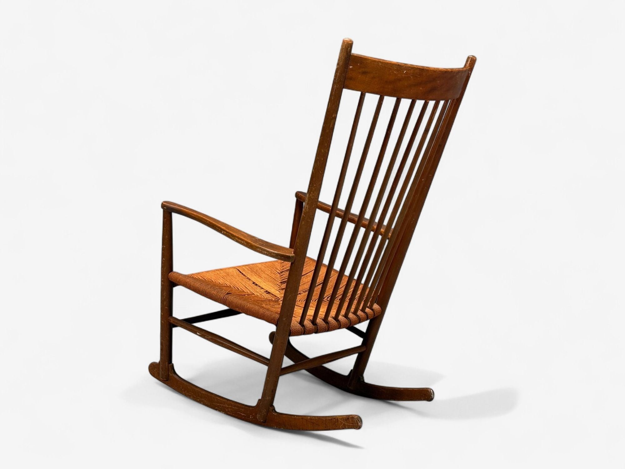 Hans Wegner, Beech, Danish Cord, J16 Rocking Chair, Denmark, 1950s