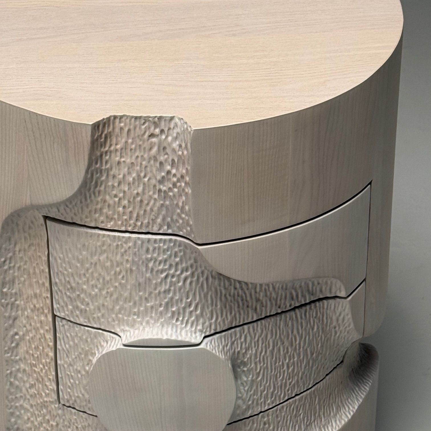 Contemporary, Organic Modern, Round Sculptural Nightstands, Bleached Ashwood