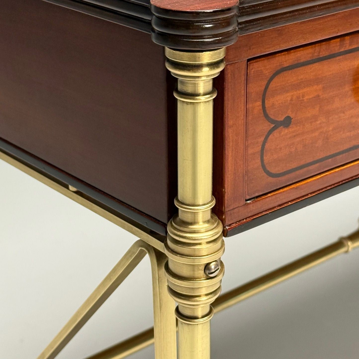 Kittinger, English Regency, Campaign Desk, Rosewood, Satinwood, Brass, USA 1950s