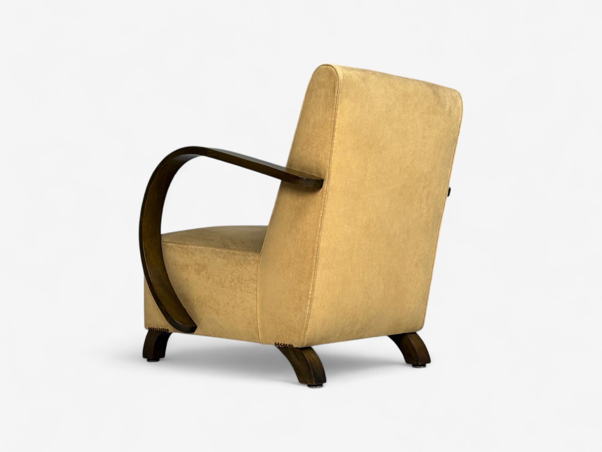 Vittorio Valabrega, Beige Velvet, Bentwood, Lounge Chairs, Italy, 1940s