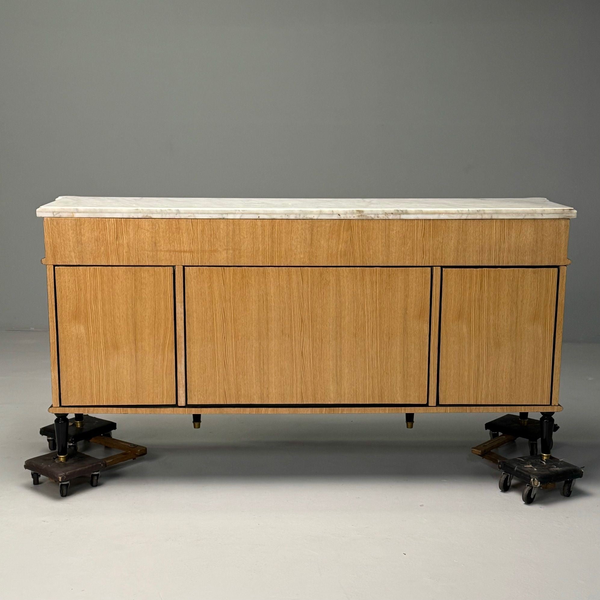 Louis XVI Style, Hollywood Regency, Sideboard, Black Lacquer, Marble, Bronze