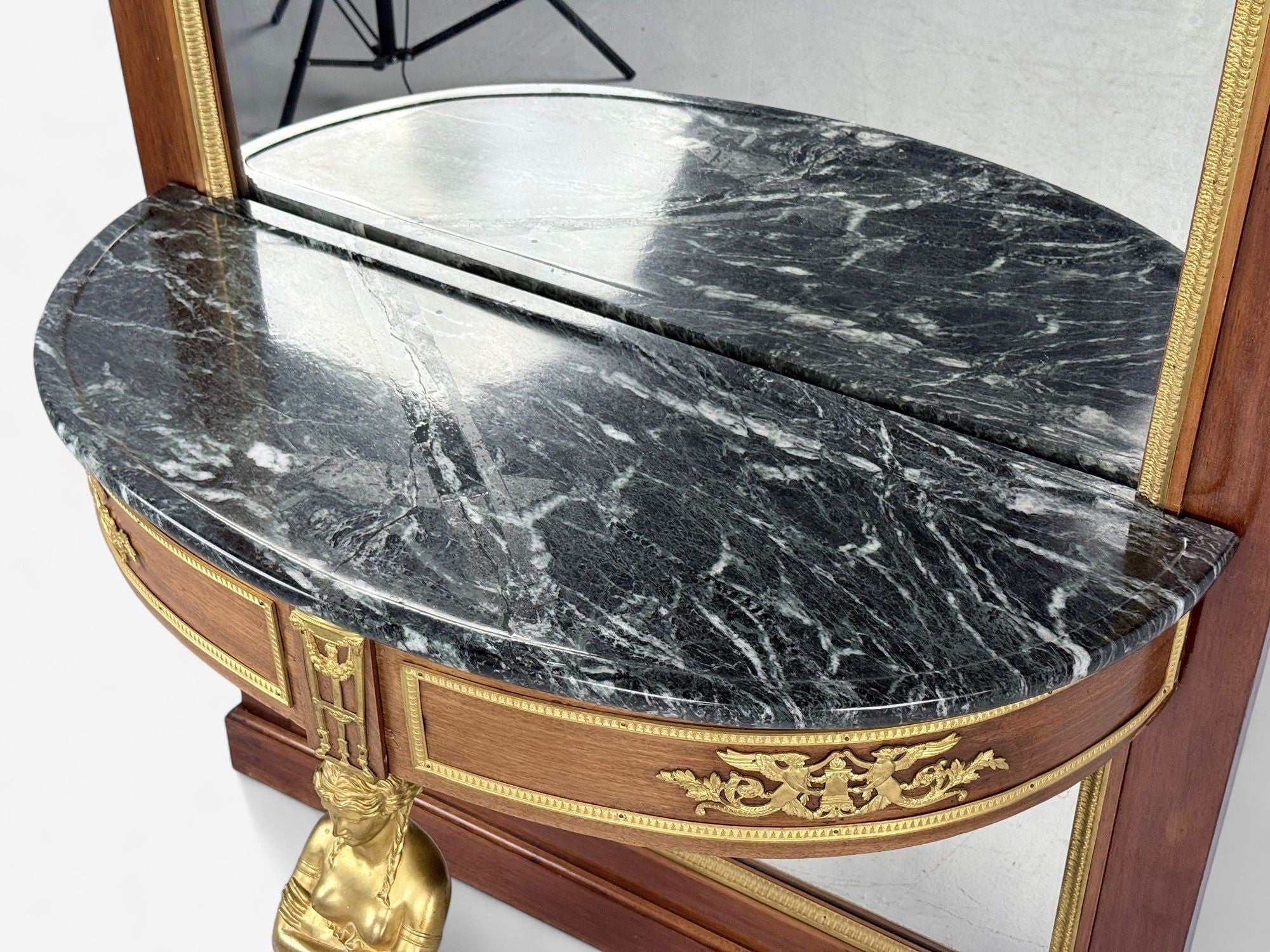 Empire Revival, Mahogany, Bronze, Monumental Mirror and Console, France, 19th c.