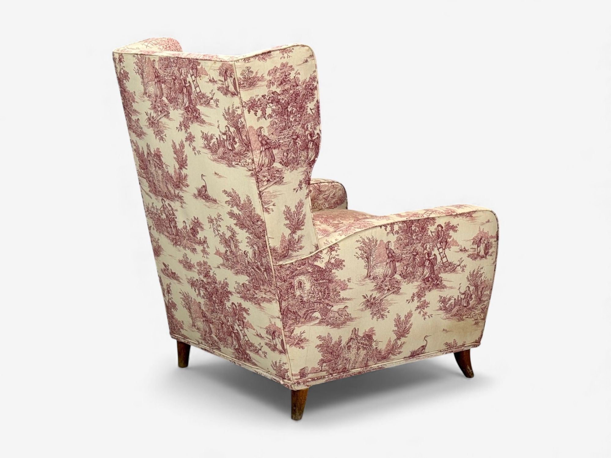 Italian Modern, Ashwood, Fabric, Large Wingback Chairs, Italy, 1950s