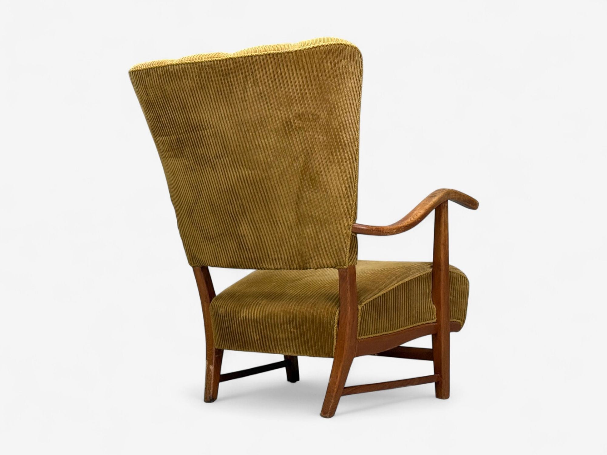 Frits Henningsen, Danish Modern, Corduroy, Wood, Lounge Chair, Denmark, 1940s