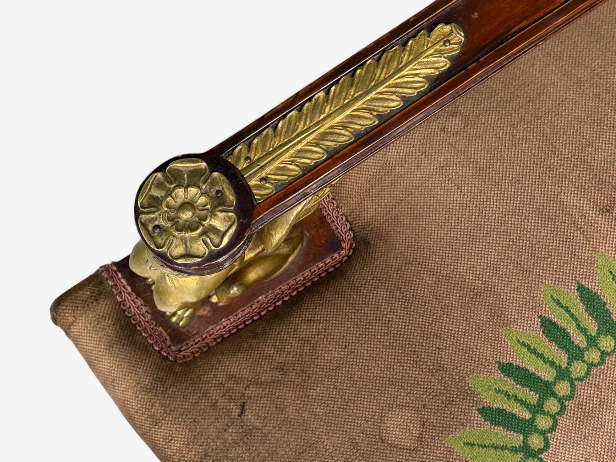 French Empire Revival, Bronze, Mahogany, Tapestry, Armchairs, France, 19th c.