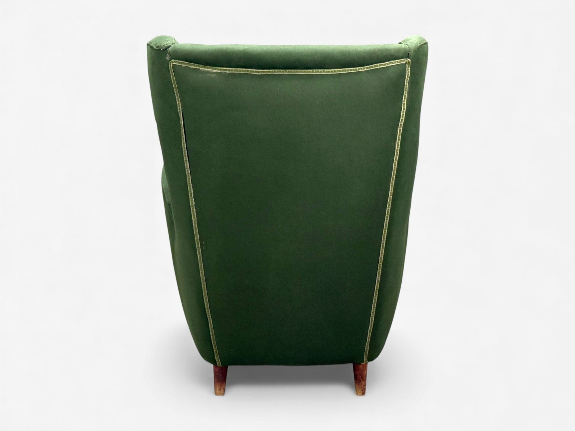 Melchiorre Bega attr., Dark Green Fabric, Wood, Lounge Chair, Italy, 1950s