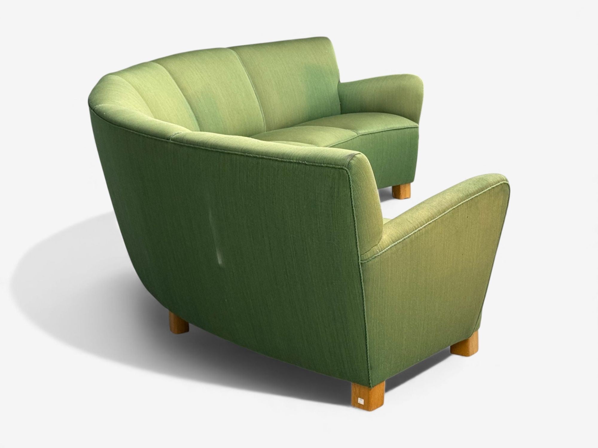 Danish Cabinetmaker, Fabric, Wood, Monumental Banana Sofa, Denmark, 1960s