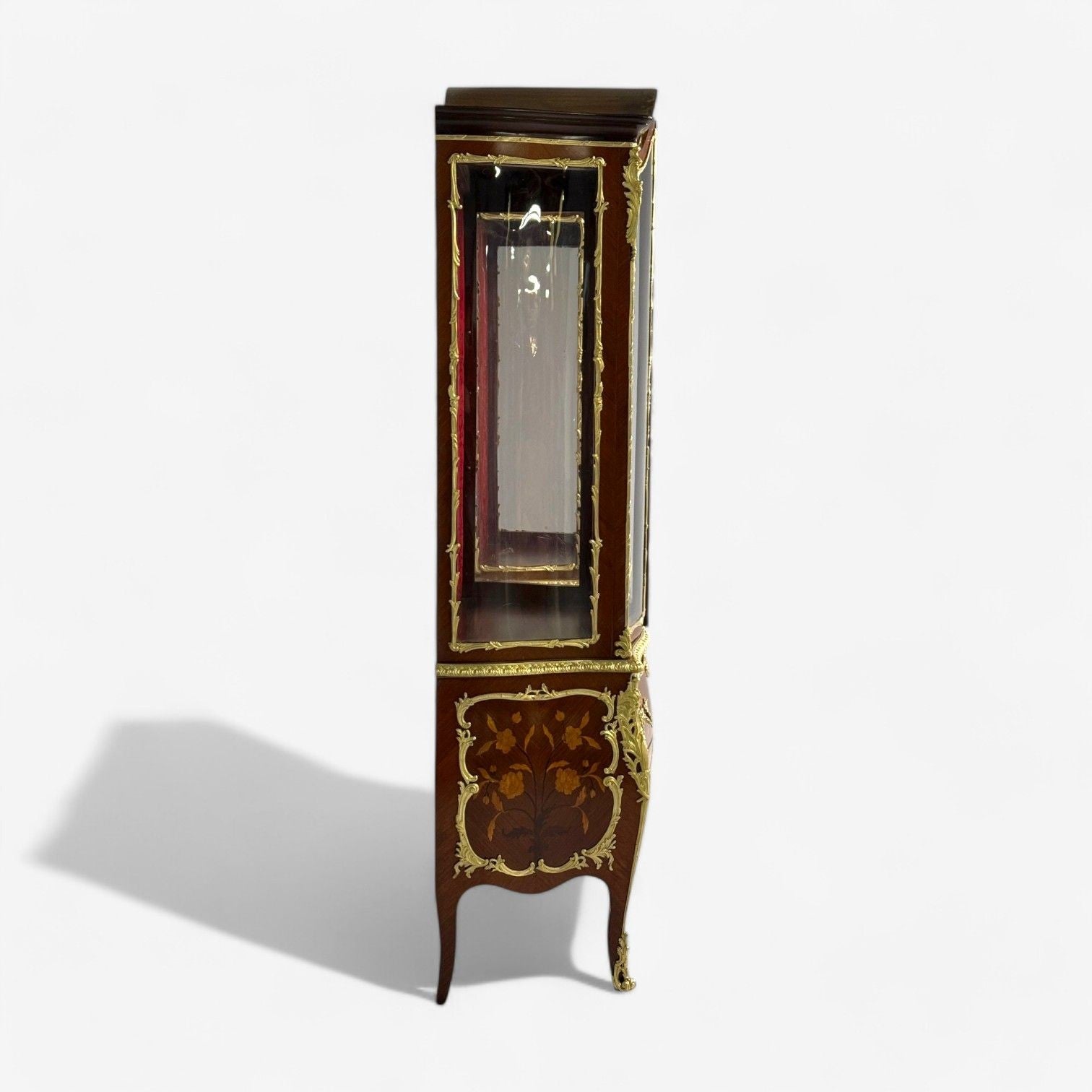 Louis XV Style, Bombe Vitrines, Ormolu Bronze, Inlaid Marquetry, France, 19th