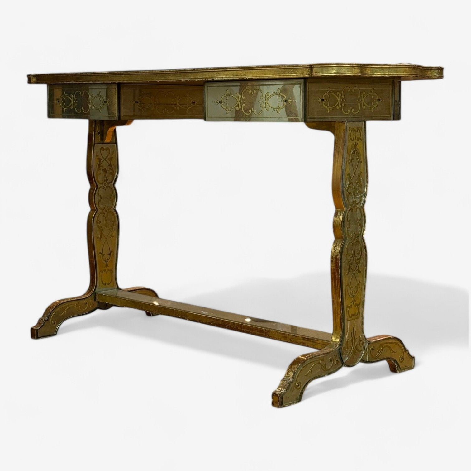 Maison Jansen, Hollywood Regency, Vanity, Eglomise Glass, Silver Leaf, 20th C.