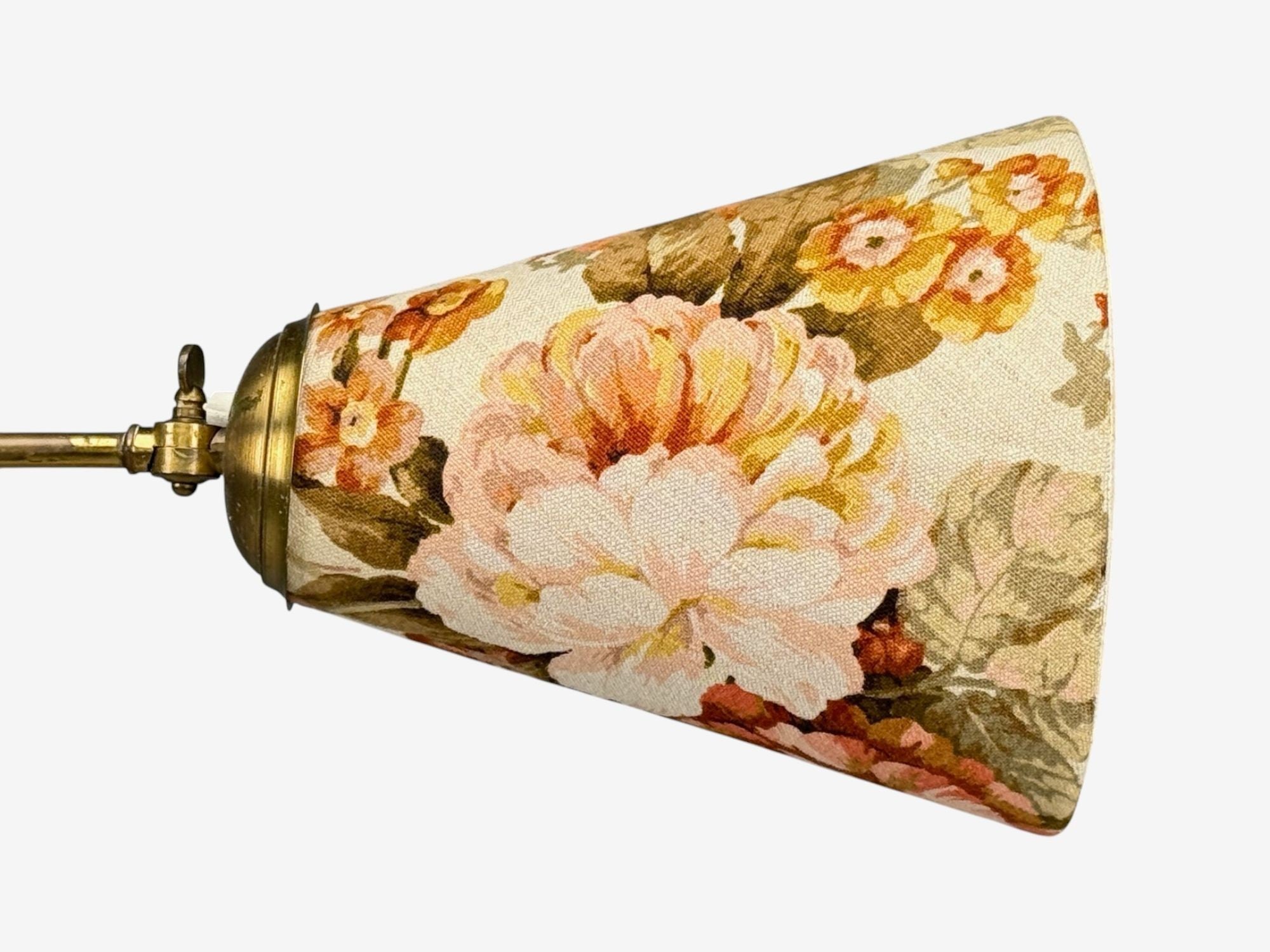 Corona Belysning, Floor Lamp, Wood, Brass, Fabric, Sweden, 1940s