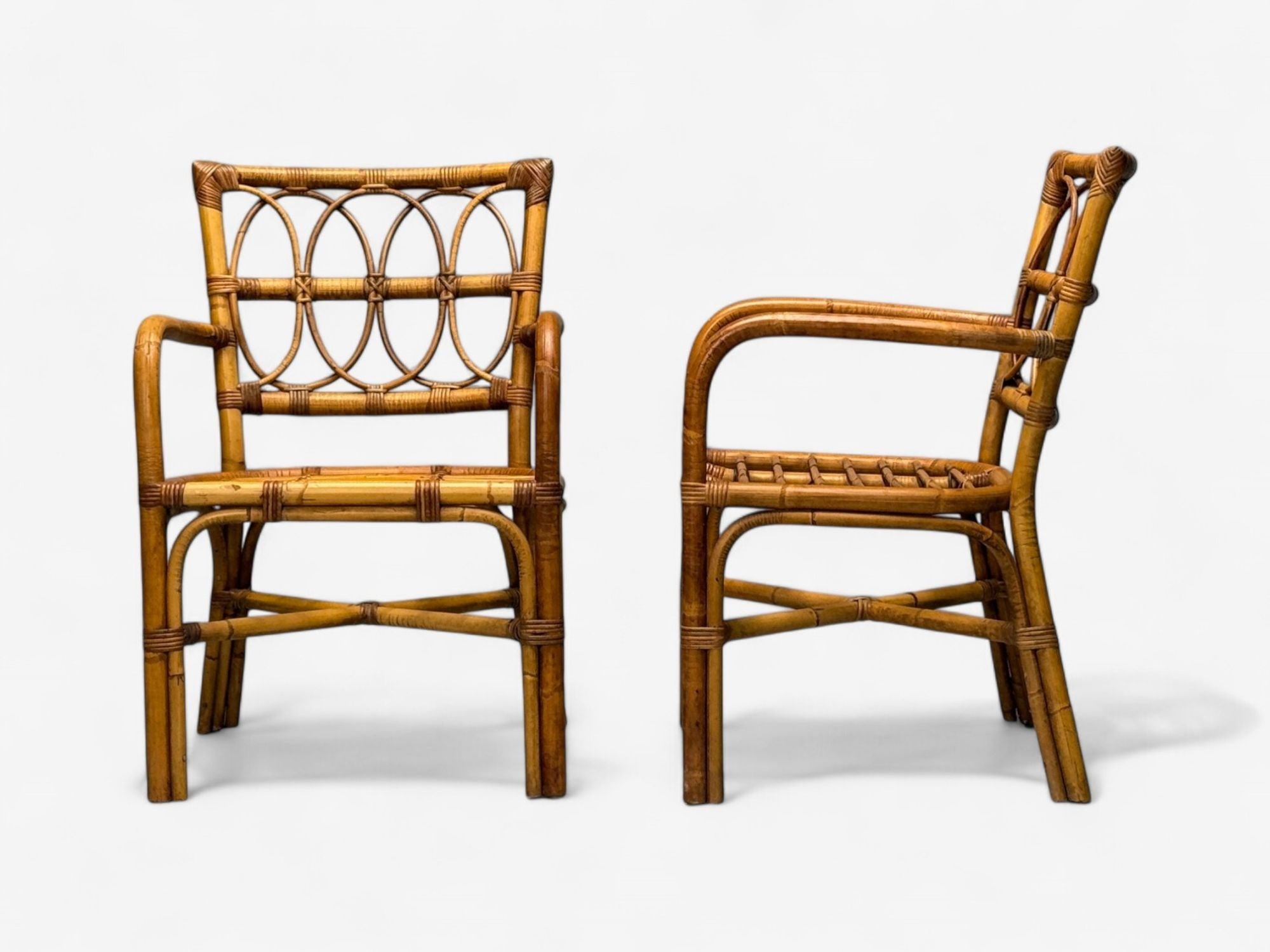 Bielecky Brothers, Modern, Six Dining Chairs, Rattan, Cane, USA, 21st C.
