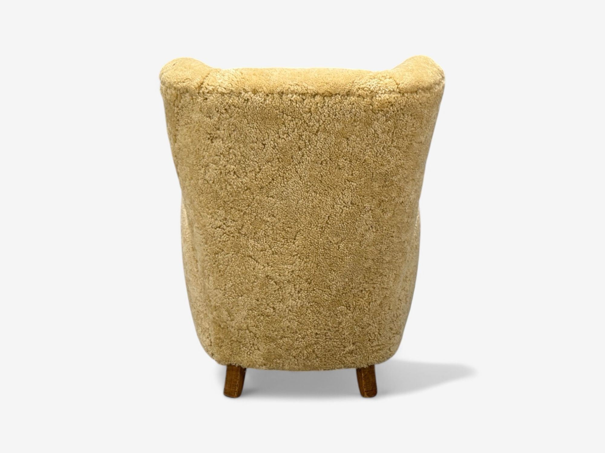 Meroni & Fossati, Beige Shearling, Stained Wood, Lounge Chairs, Italy, 1950s