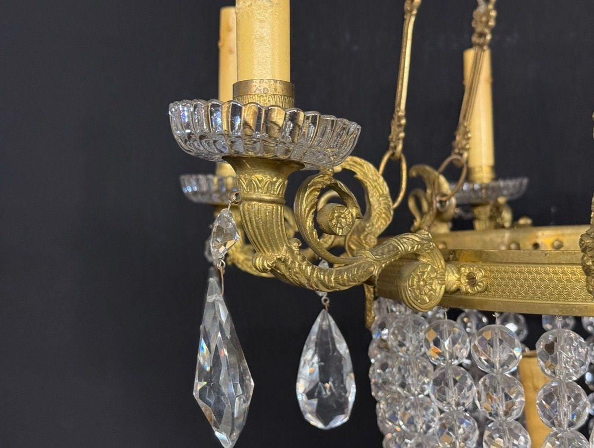 Neoclassical, Bronze, Crystal, Nine Light Chandelier, France, 19th c.