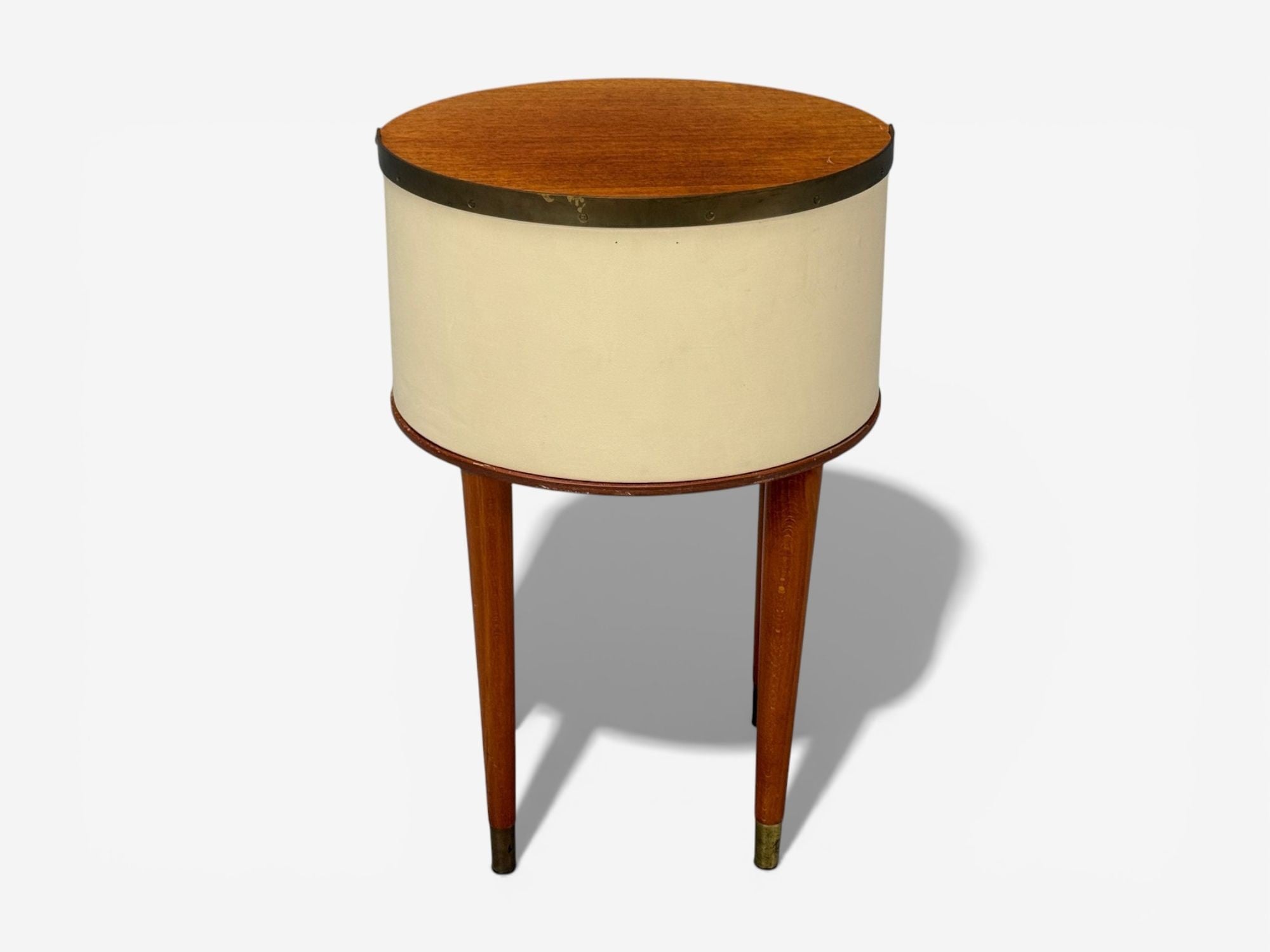 Halvdan Petterson, Nightstands, Leather, Beech, Brass, Sweden, 1950s