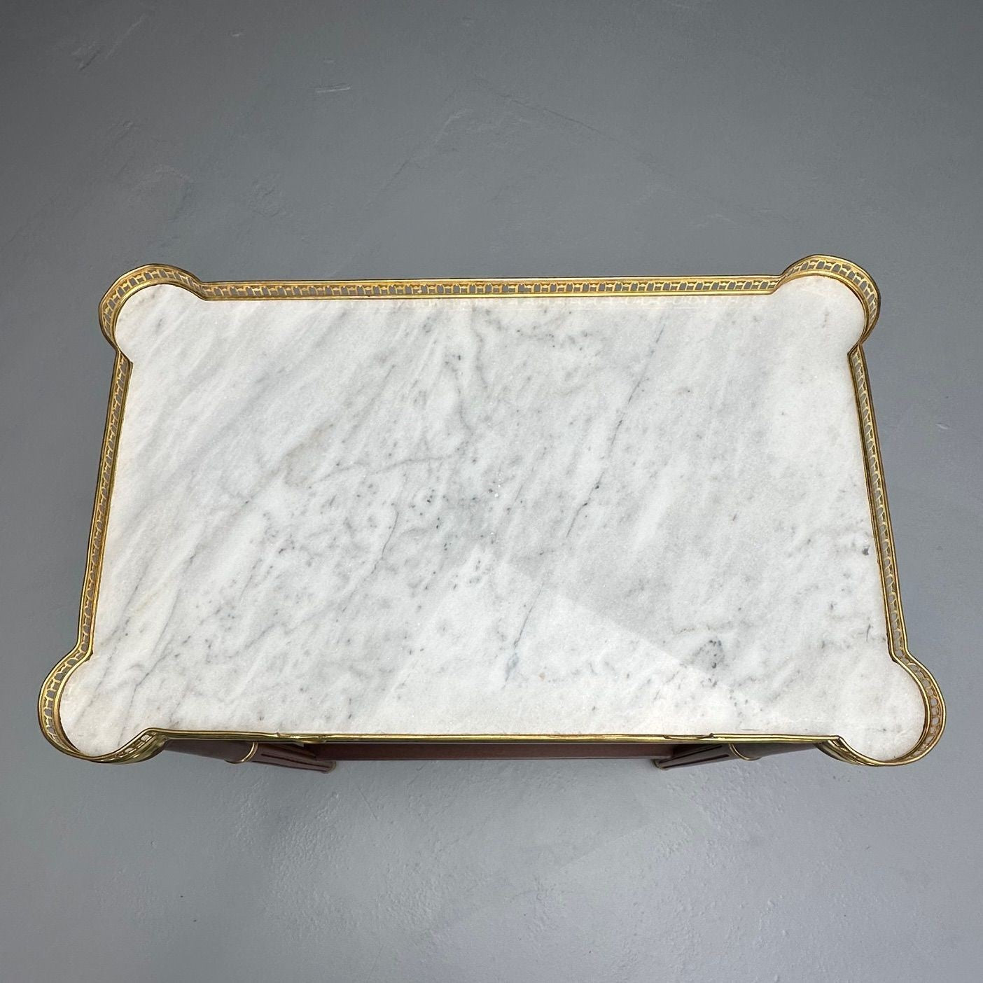 Maison Jansen Style, Hollywood Regency, Mahogany, Marble, Brass, Nightstands