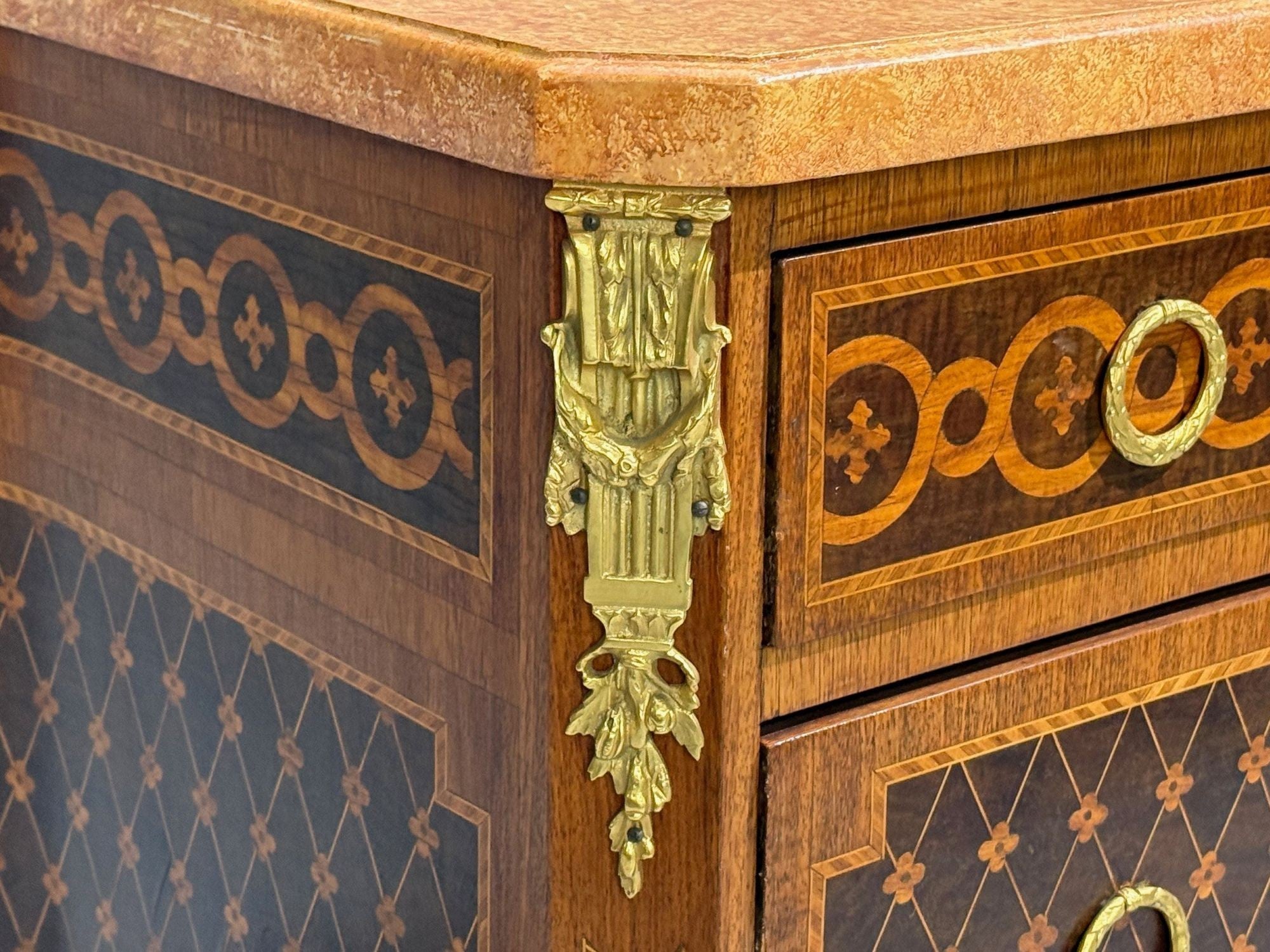 Louis XVI, Commode, Bronze, Parquetry, Faux Marble, France, 20th c.