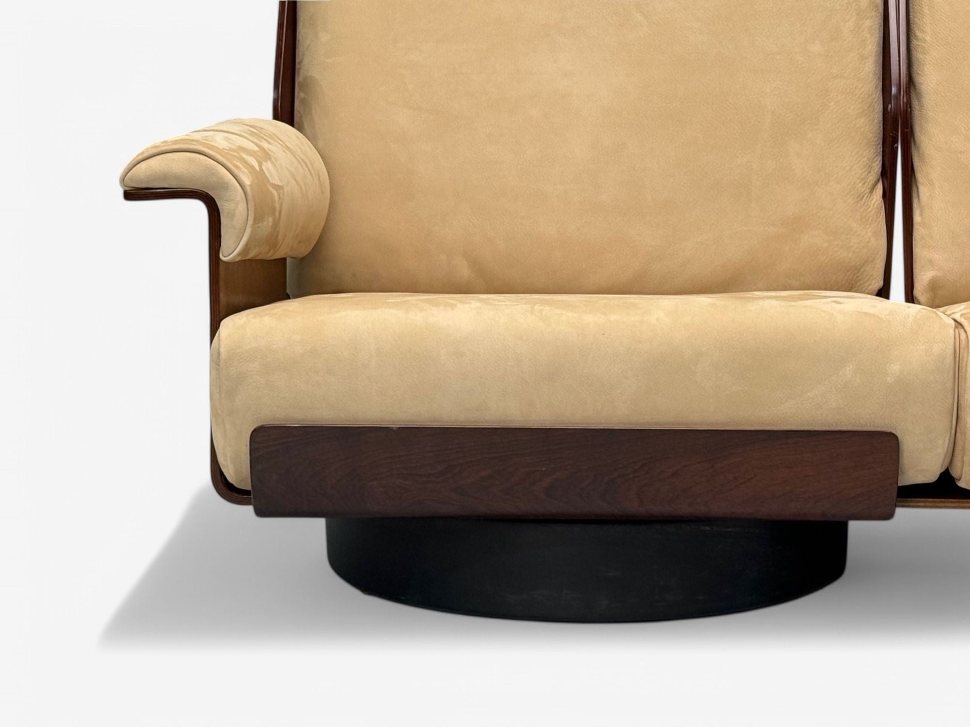 Bernard Brunier, French Mid-Century Modern, Rosewood, Suede, Settee, 1960s
