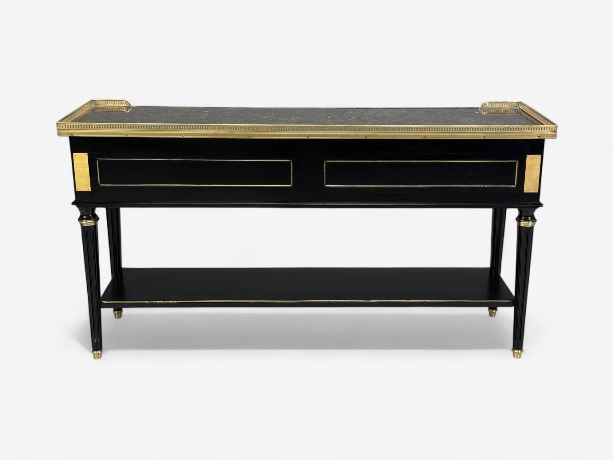 Louis XVI, Hollywood Regency, Bronze, Marble, Ebonized Console, France, 1930s