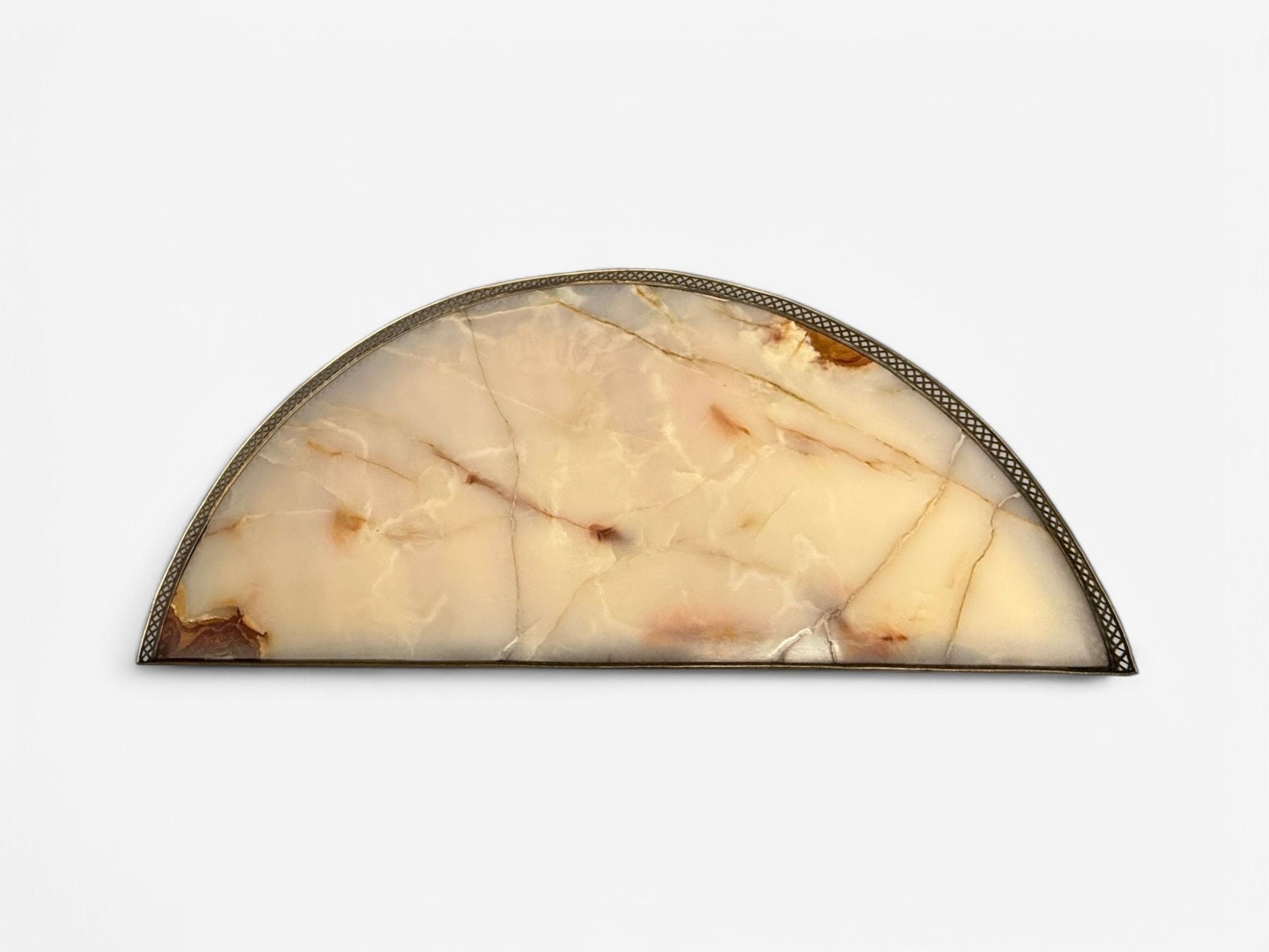 Hollywood Regency, Ebony Painted Wood, Onyx, Demilune Console Tables, 1930s