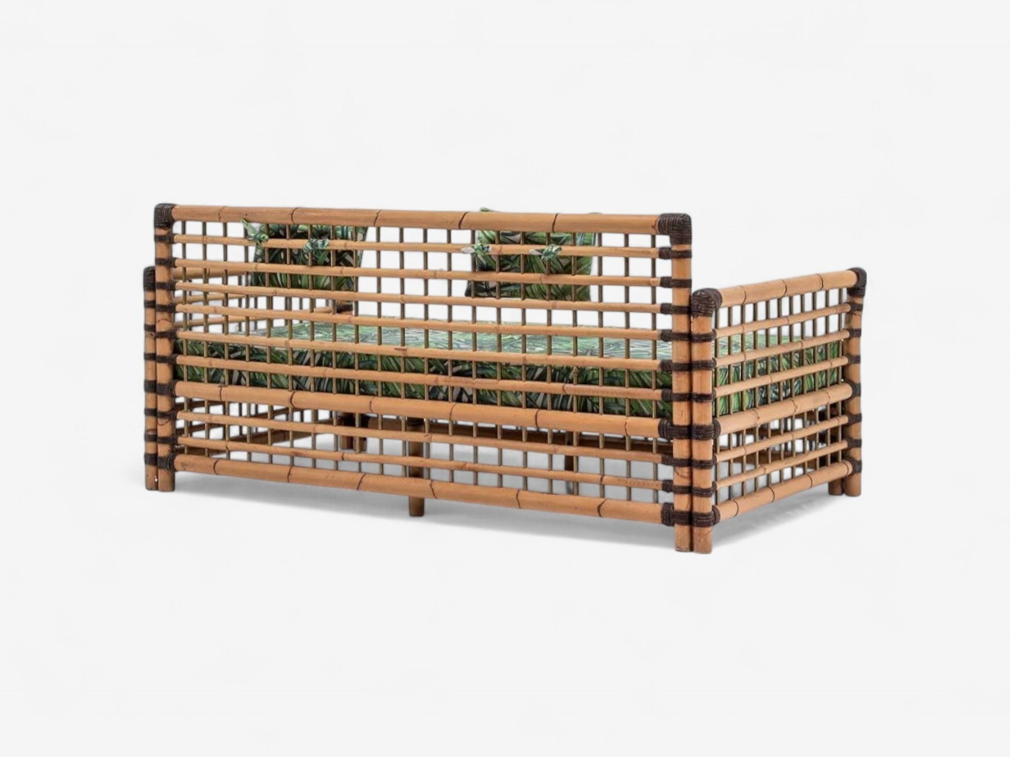 Studio Smania, Italian Modern, Bamboo, Cane, Fabric, Sofa, Italy, 1970s