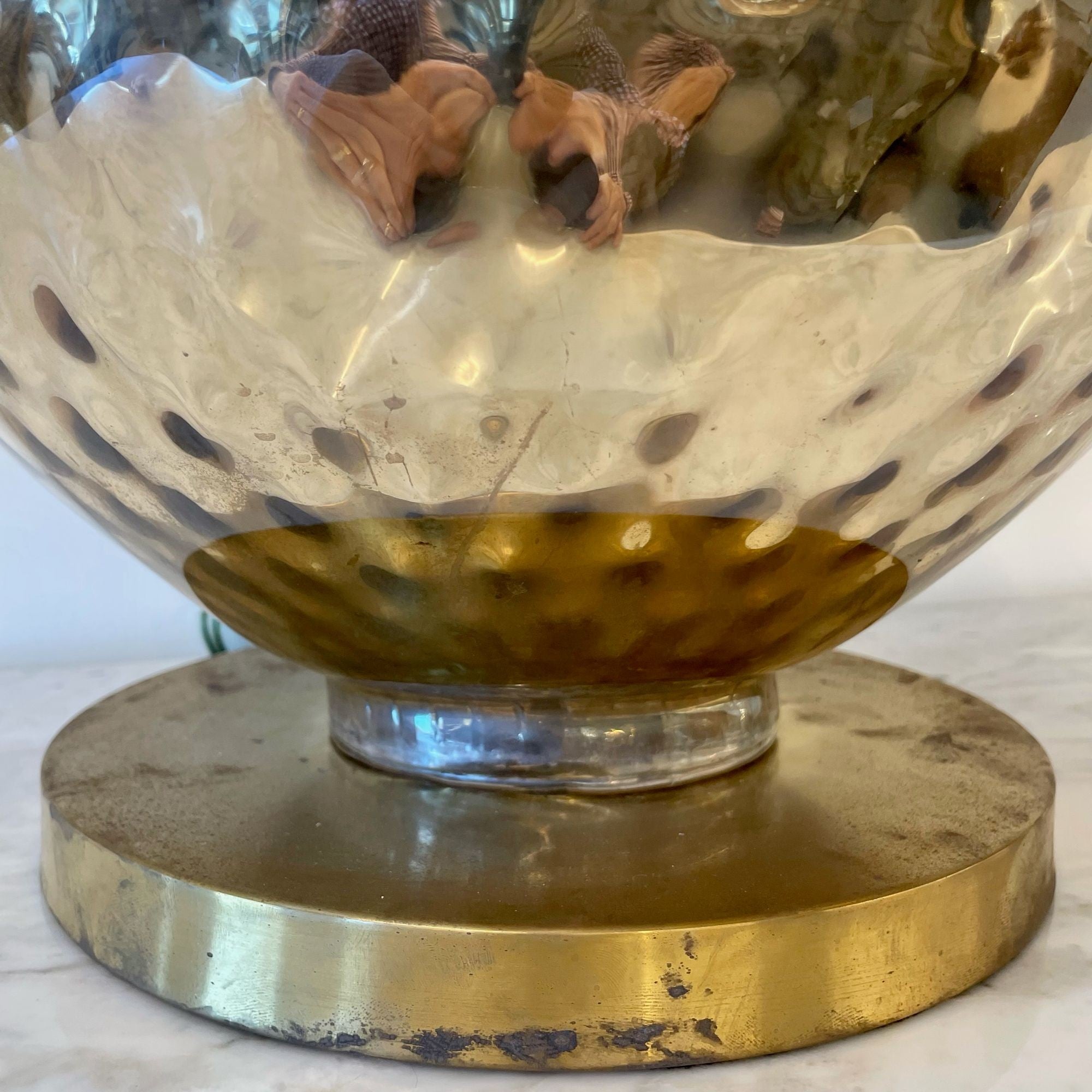 Single Large Mid-Century Modern Table Lamp, Mercury Glass, Brass, Jar, Urn Shape