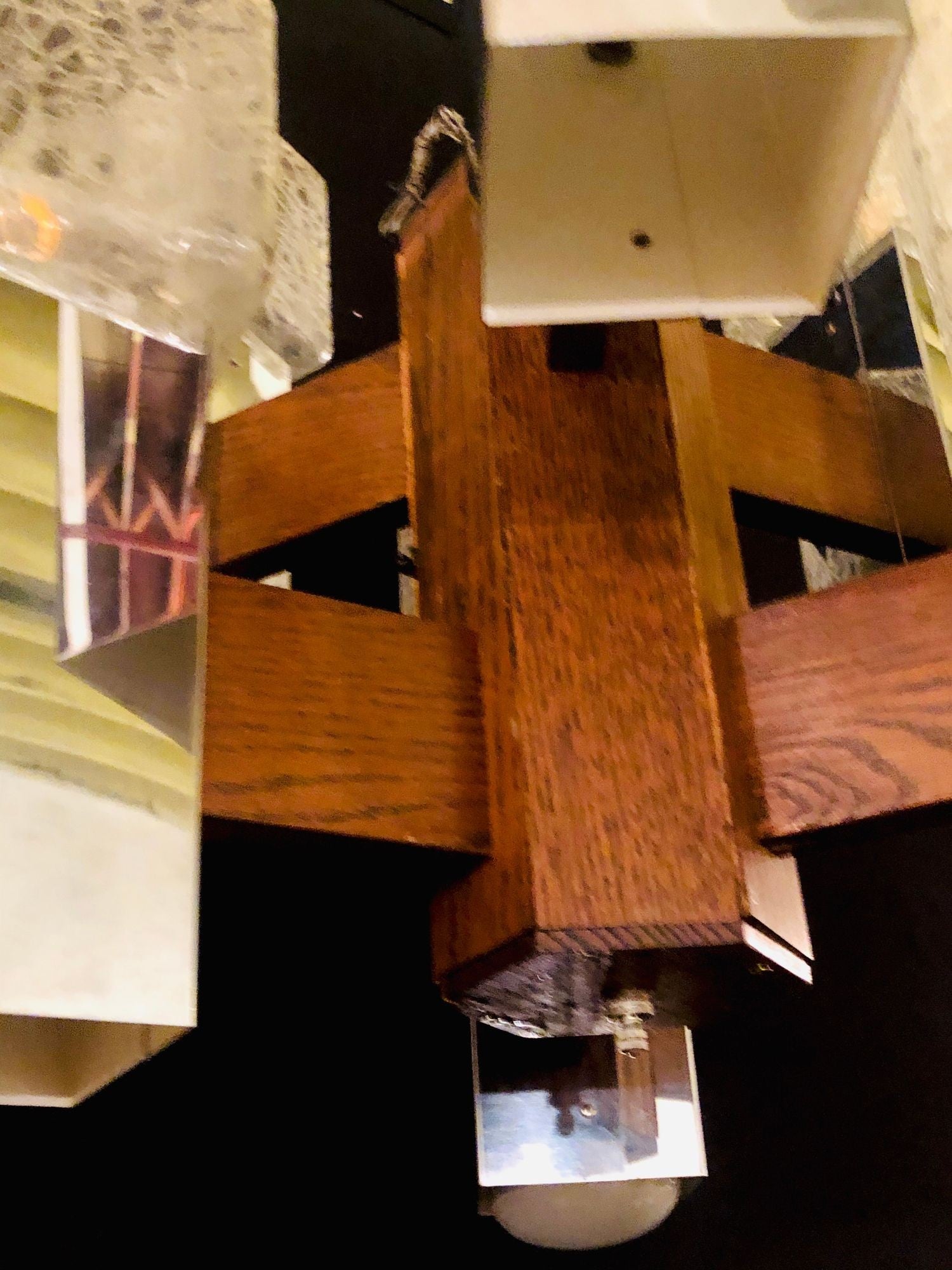 Art Deco Style Glass and Burl Wood Chandelier with 12 Lights and 2 Tier