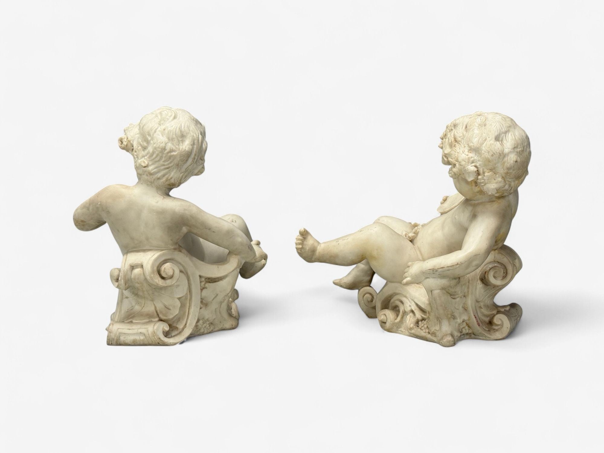 Neoclassical, Faux Marble, Seated Angel Busts on Sleighs, Italy, 1960s