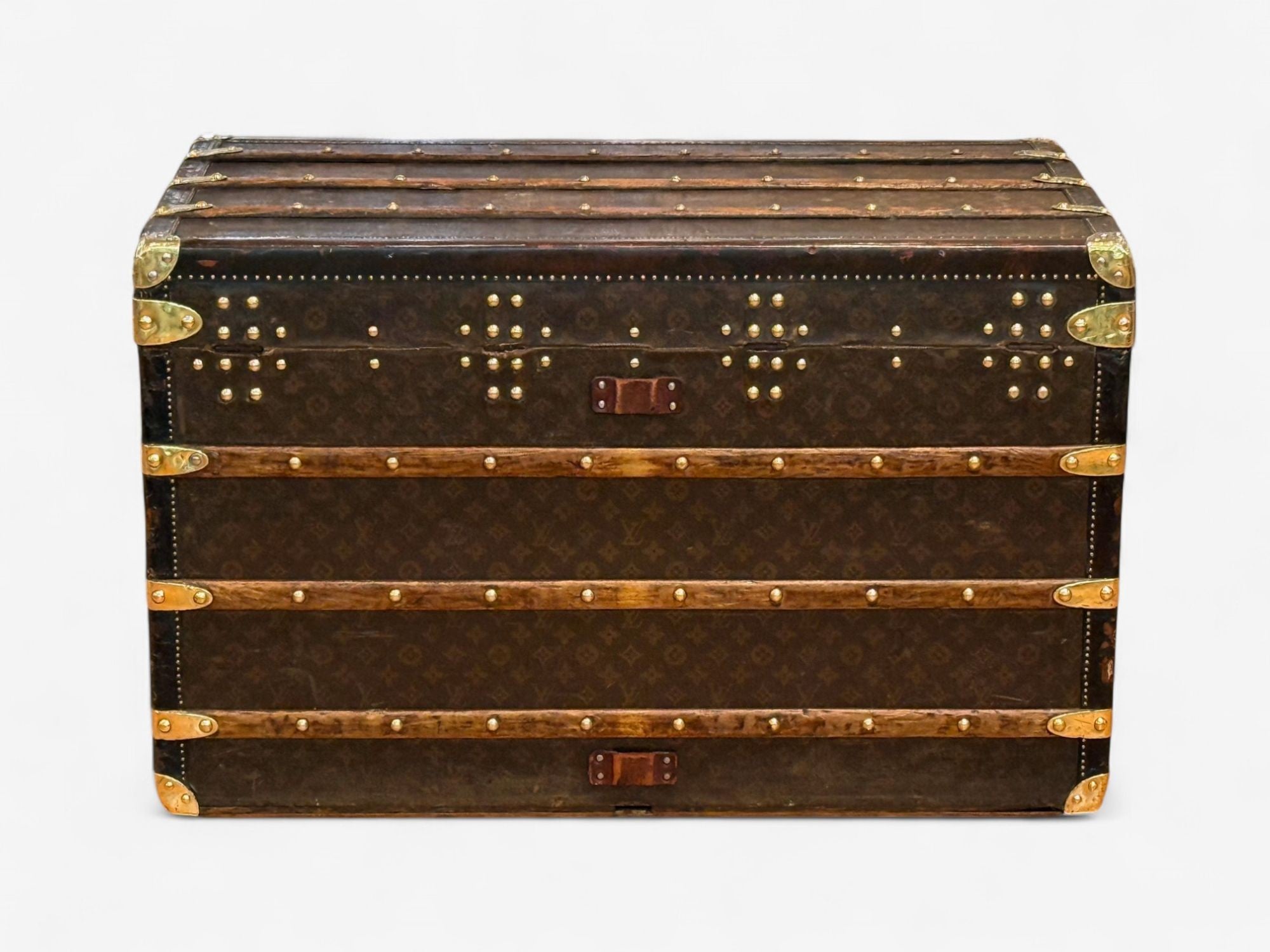 Louis Vuitton, Brown Leather, Monogram Canvas, Vintage Steamer Trunk, France