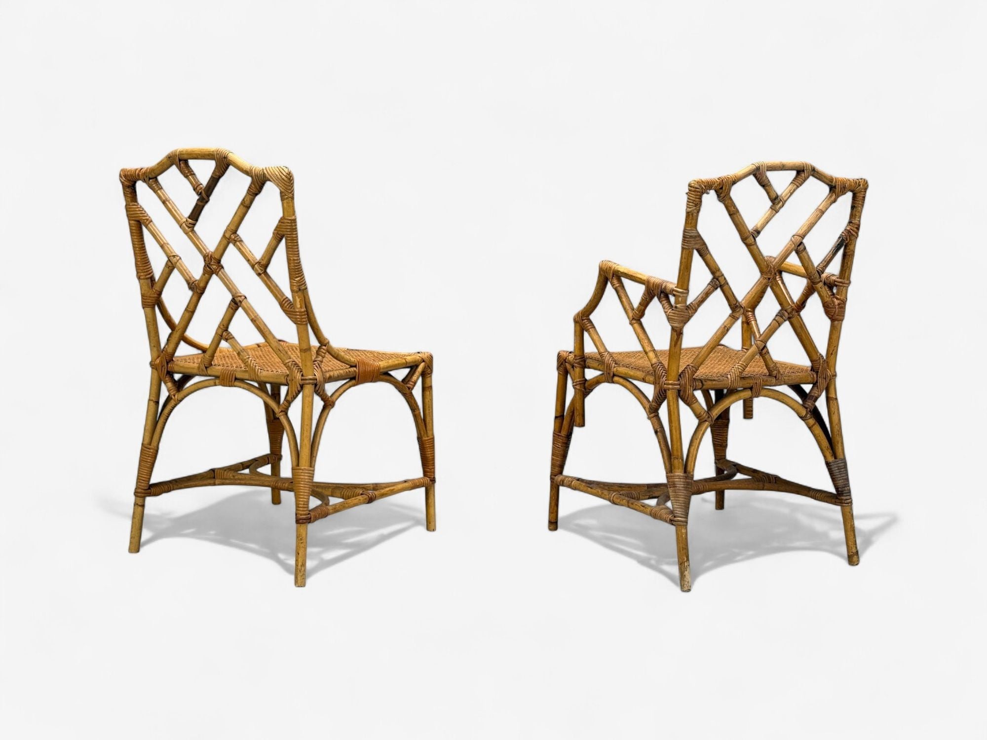 Dal Vera, Italian Modern, Bamboo, Cane, Six Dining Chairs, Italy, 1950s