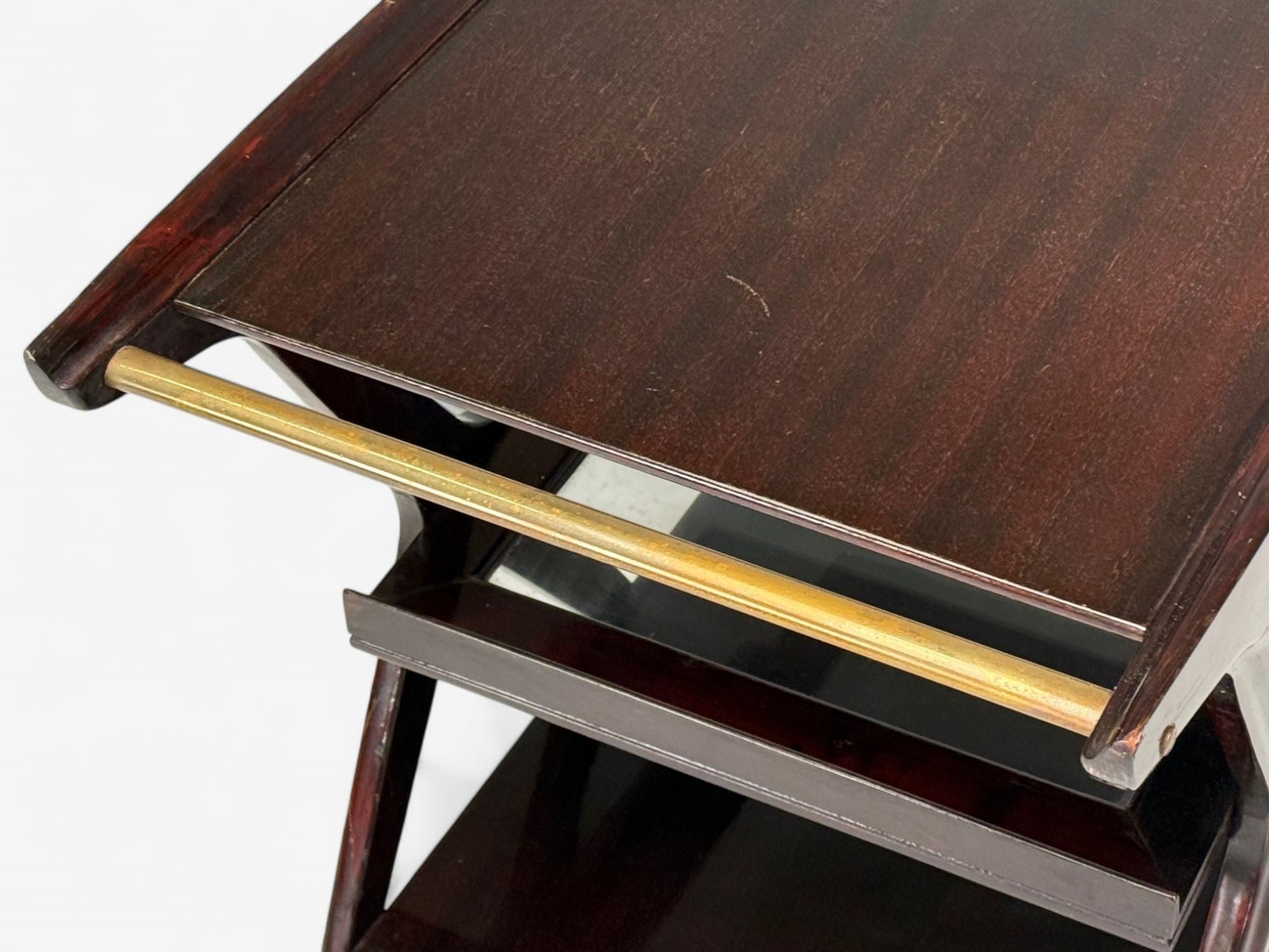 Ico Parisi Style, Italian Modern, Wood, Brass, Glass, Bar Cart, Italy, 1950s