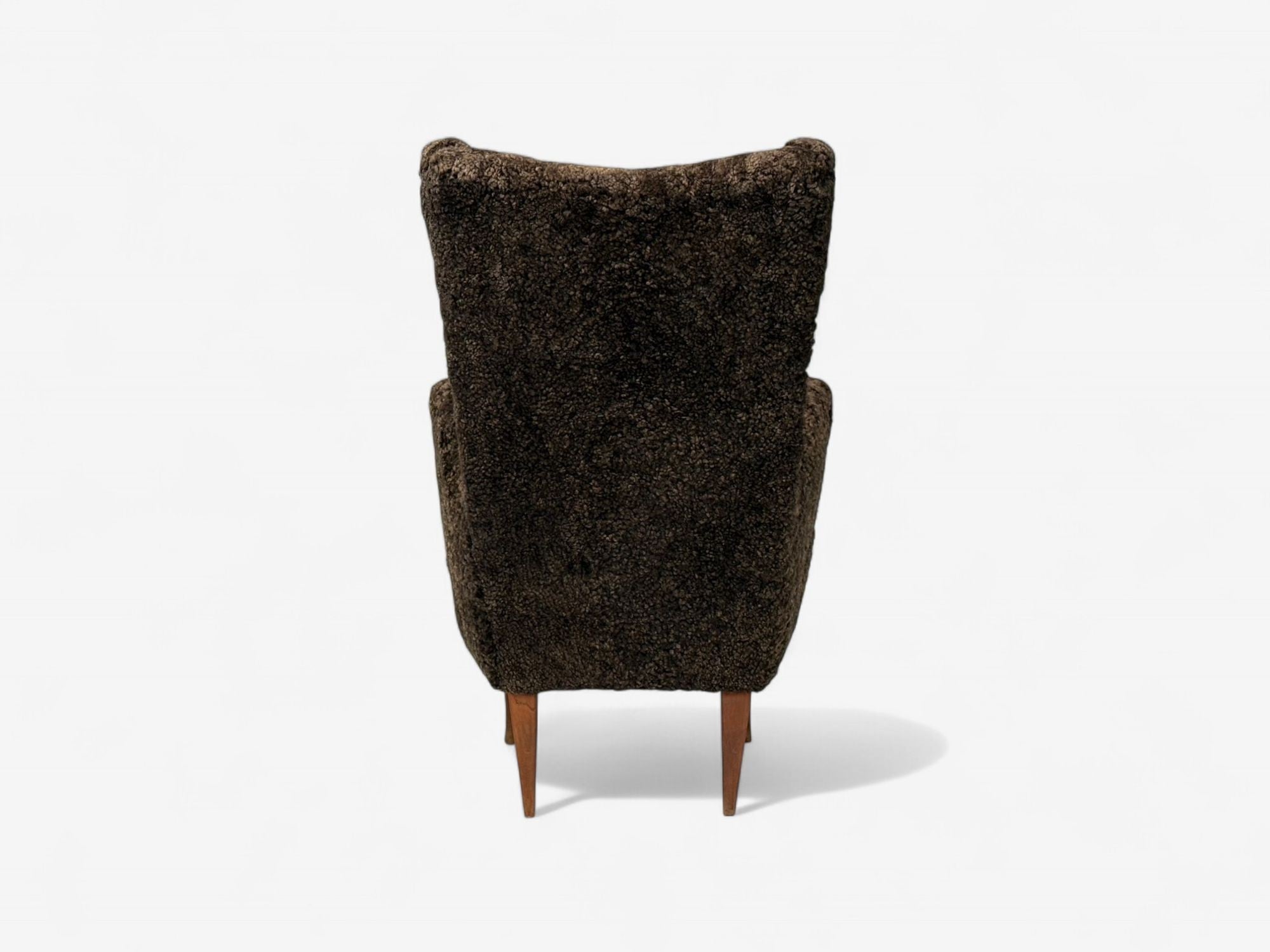 Italian Modern, Espresso Shearling, Walnut, Organic Lounge Chairs, Italy, 1950s