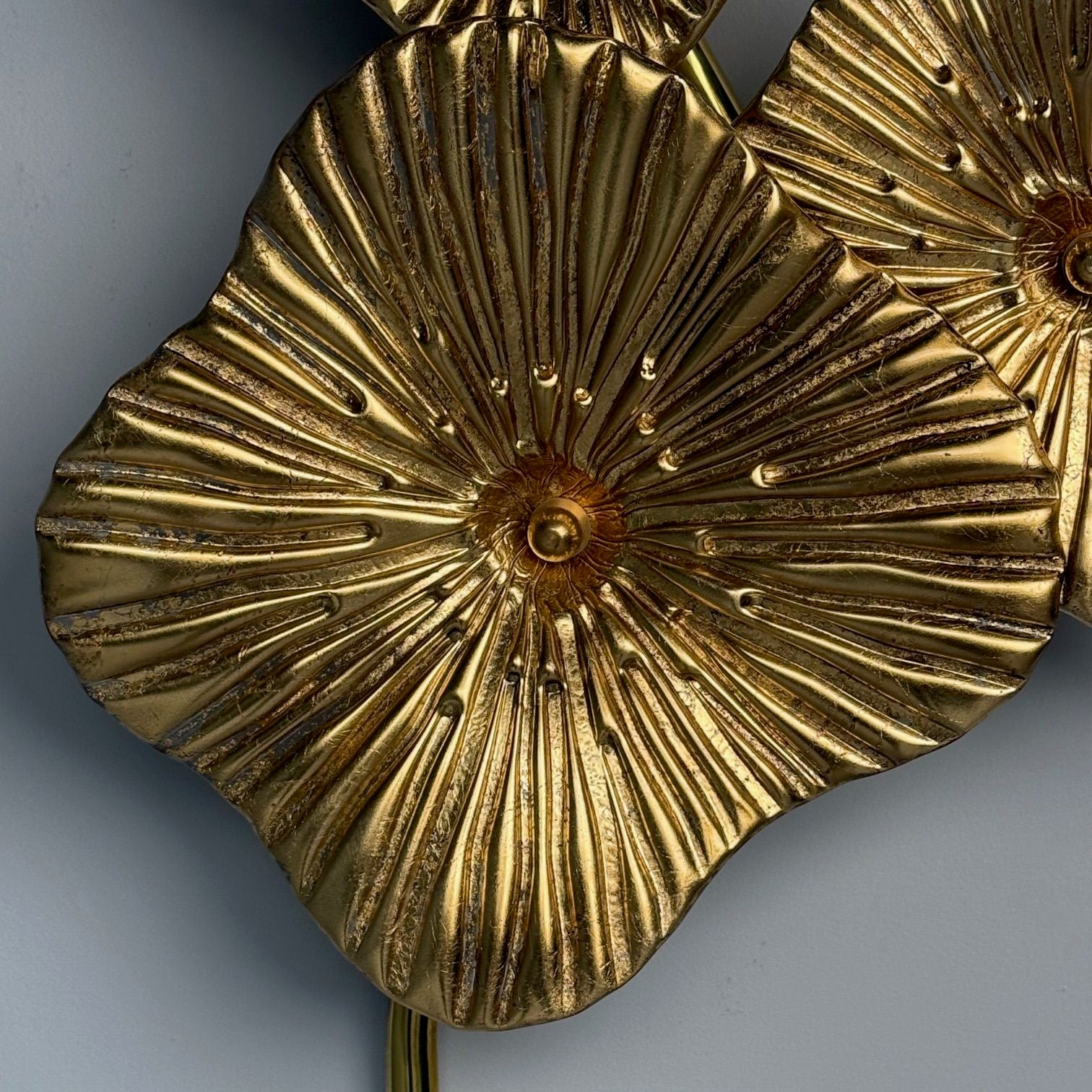 Contemporary, Italian Modern, Flower Sconces, Murano Glass, Gold Leaf, Brass
